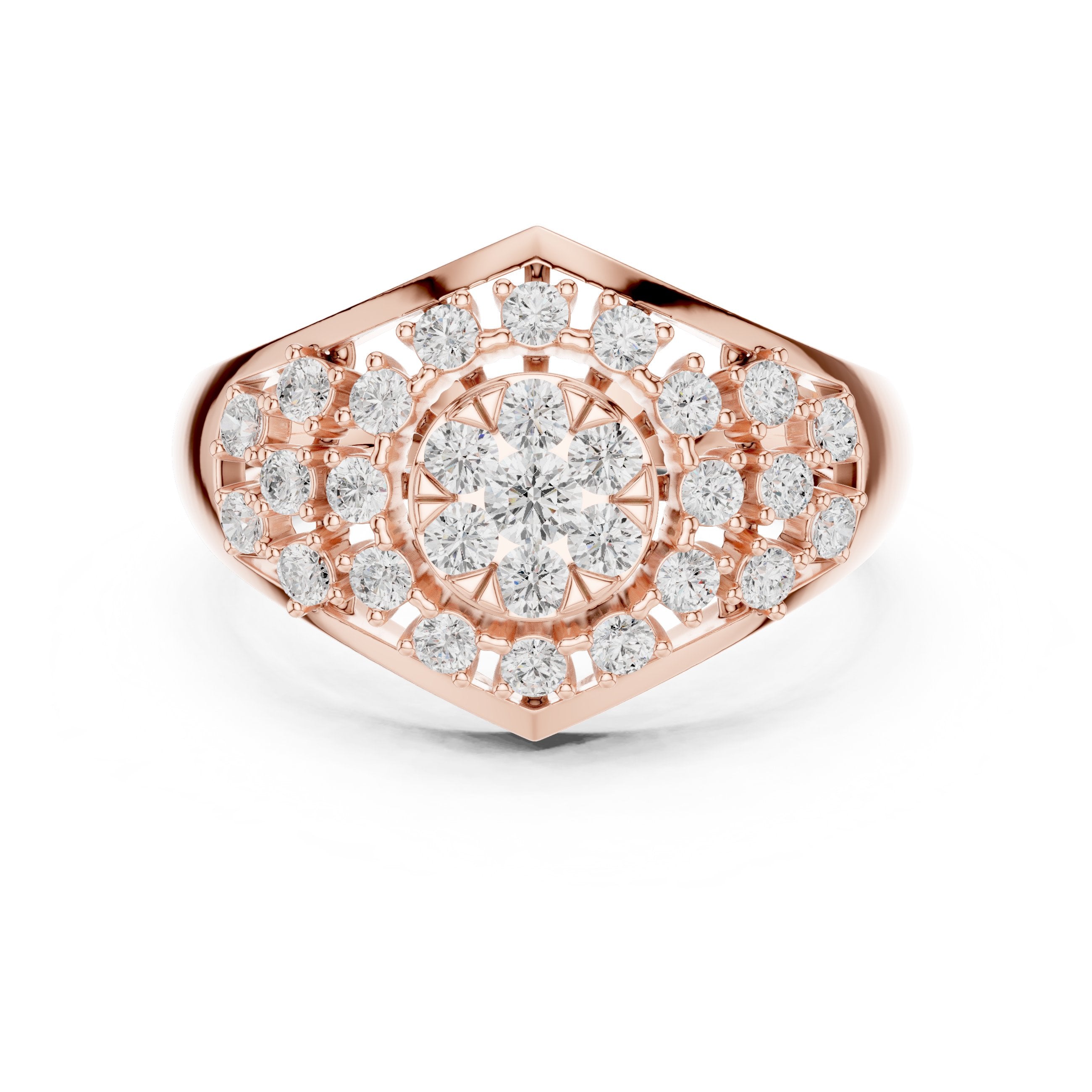 Round Diamond Hexagonal Cluster Signet Engagement Ring in Rose Gold - VYKA Diamonds