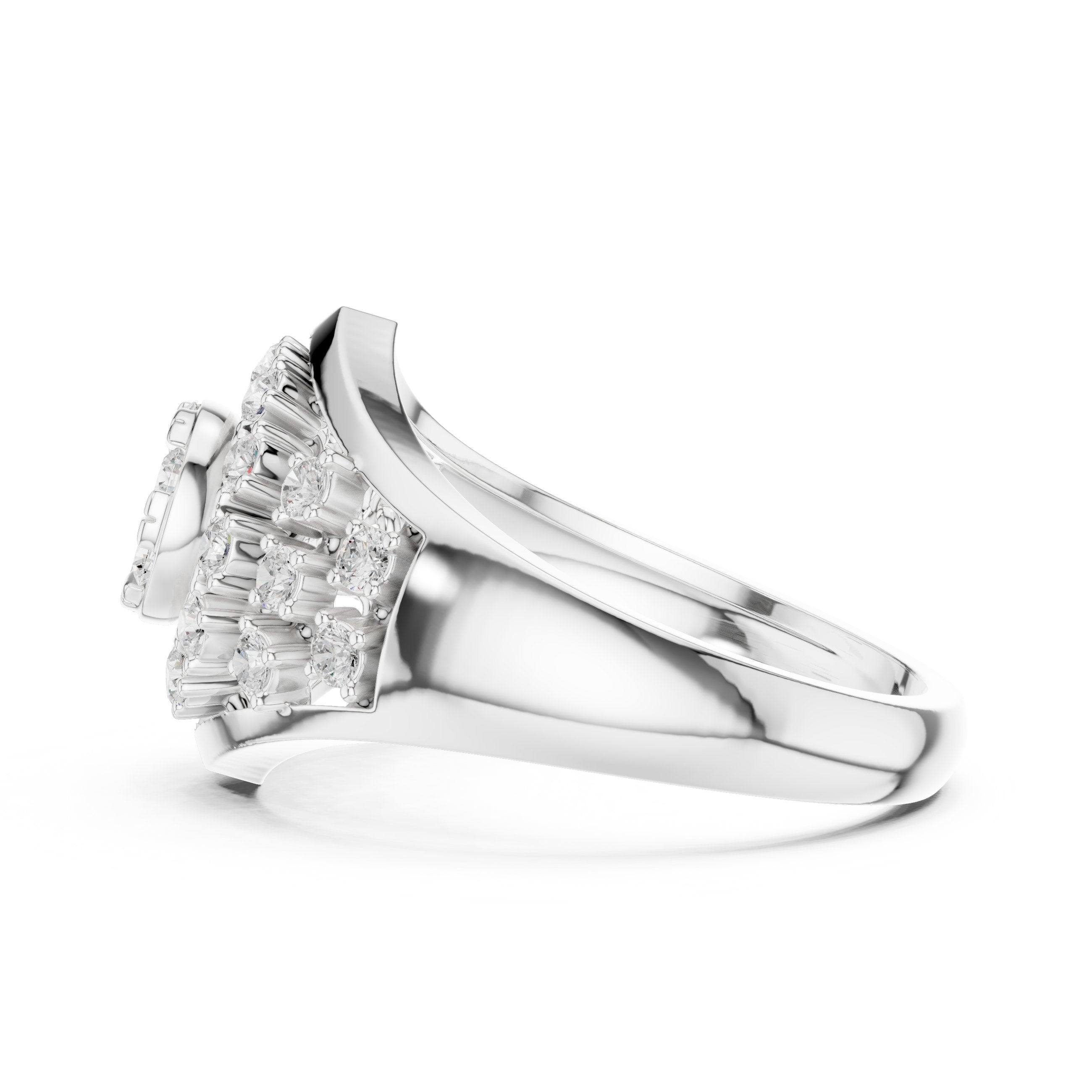Round Diamond Hexagonal Cluster Signet Engagement Ring in White Gold - VYKA Diamonds