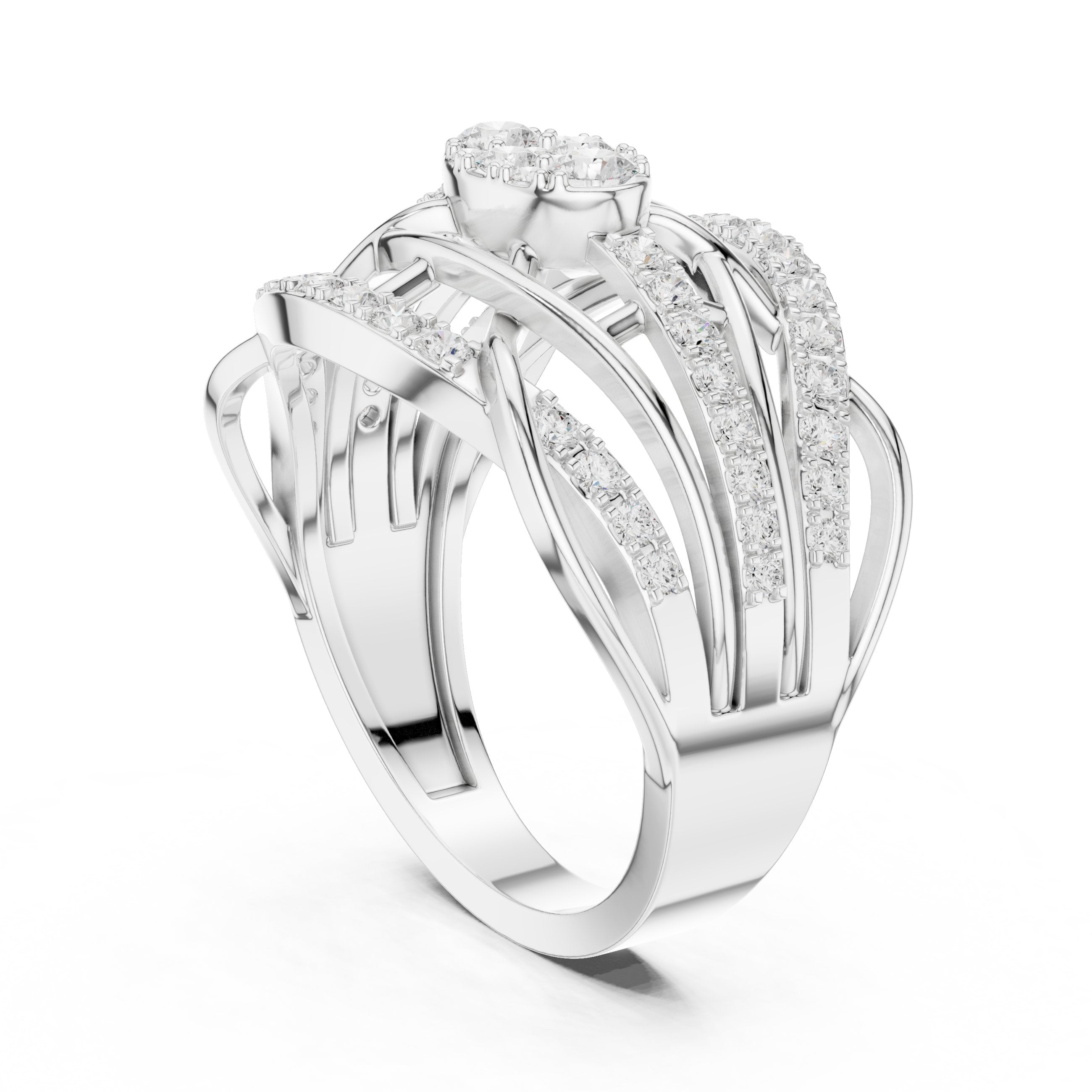 Marquise and Round Vintage Leaf Constellation Engagement Ring in White Gold - VYKA Diamonds