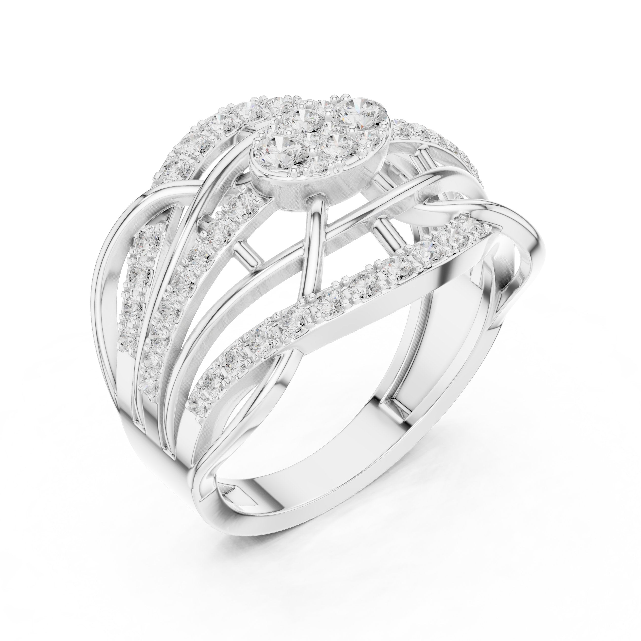 Marquise and Round Vintage Leaf Constellation Engagement Ring in White Gold - VYKA Diamonds