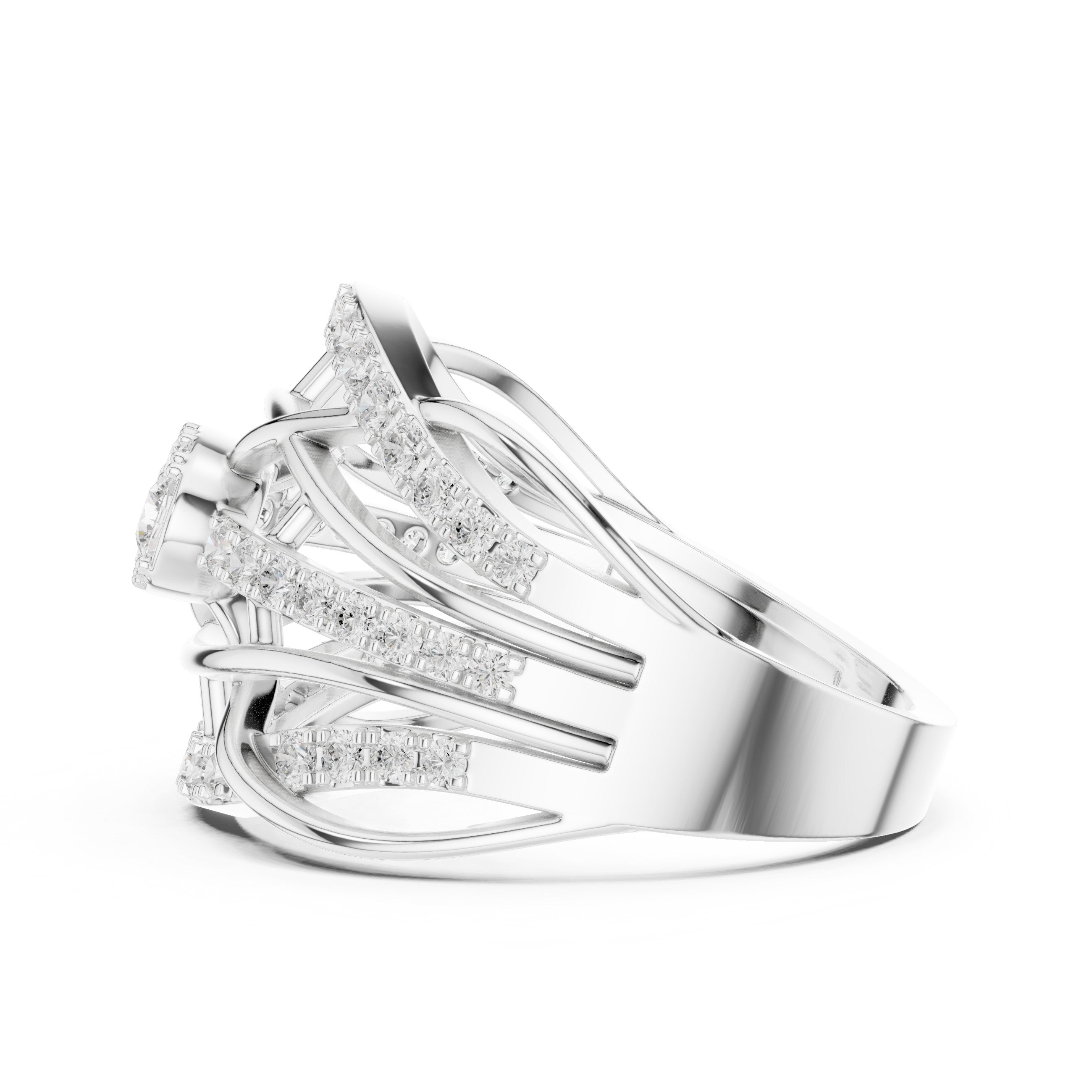 Marquise and Round Vintage Leaf Constellation Engagement Ring in White Gold - VYKA Diamonds