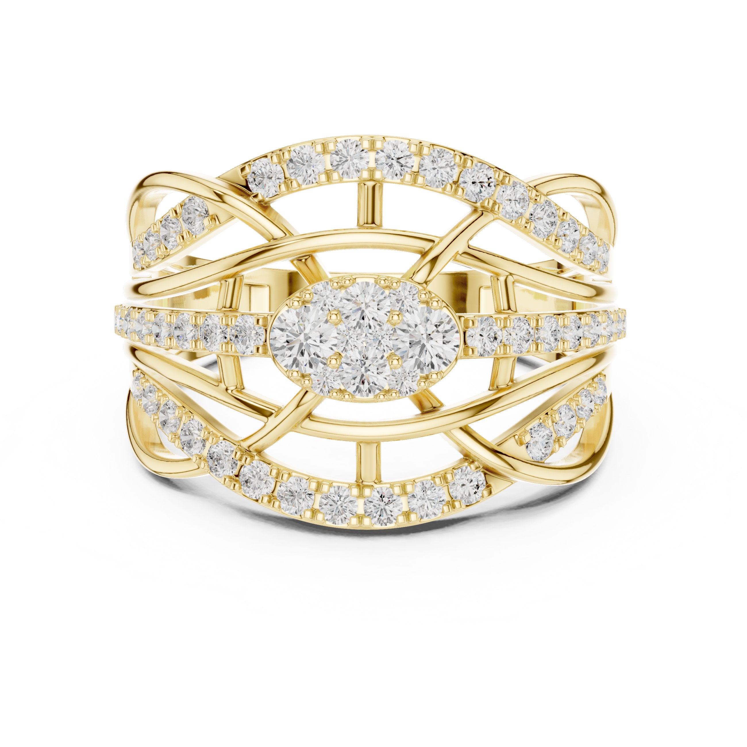 Marquise and Round Vintage Leaf Constellation Engagement Ring in Yellow Gold - VYKA Diamonds