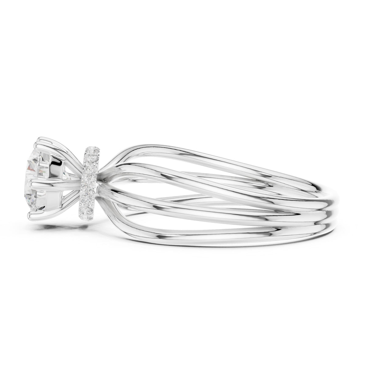 Round Diamond Triple Band Hidden Halo Solitaire Engagement Ring