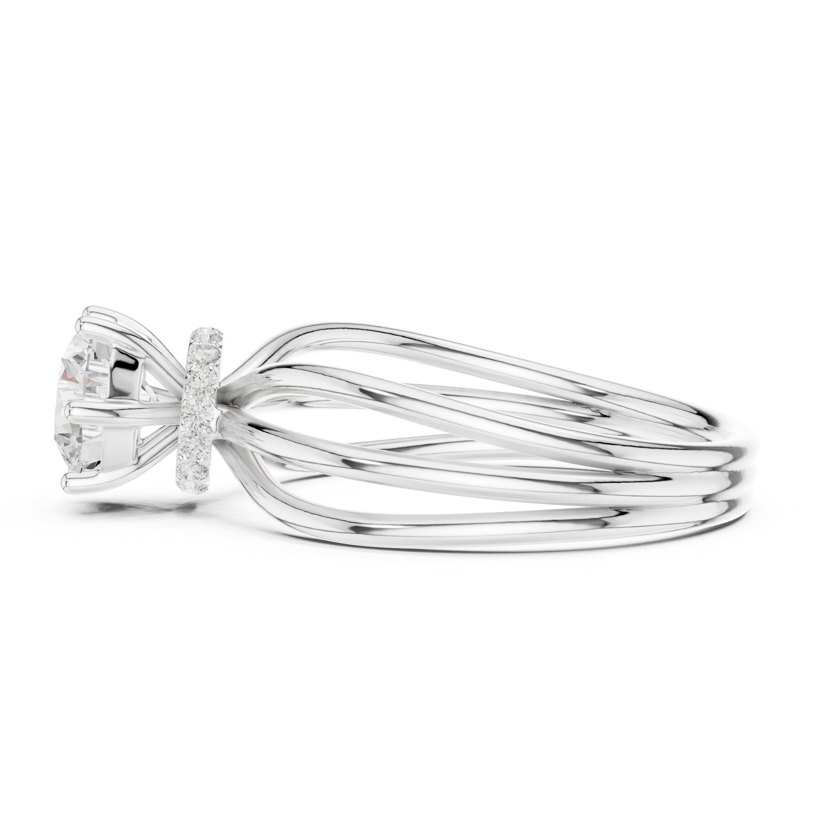 Round Diamond Triple Band Hidden Halo Solitaire Engagement Ring in White Gold - VYKA Diamonds