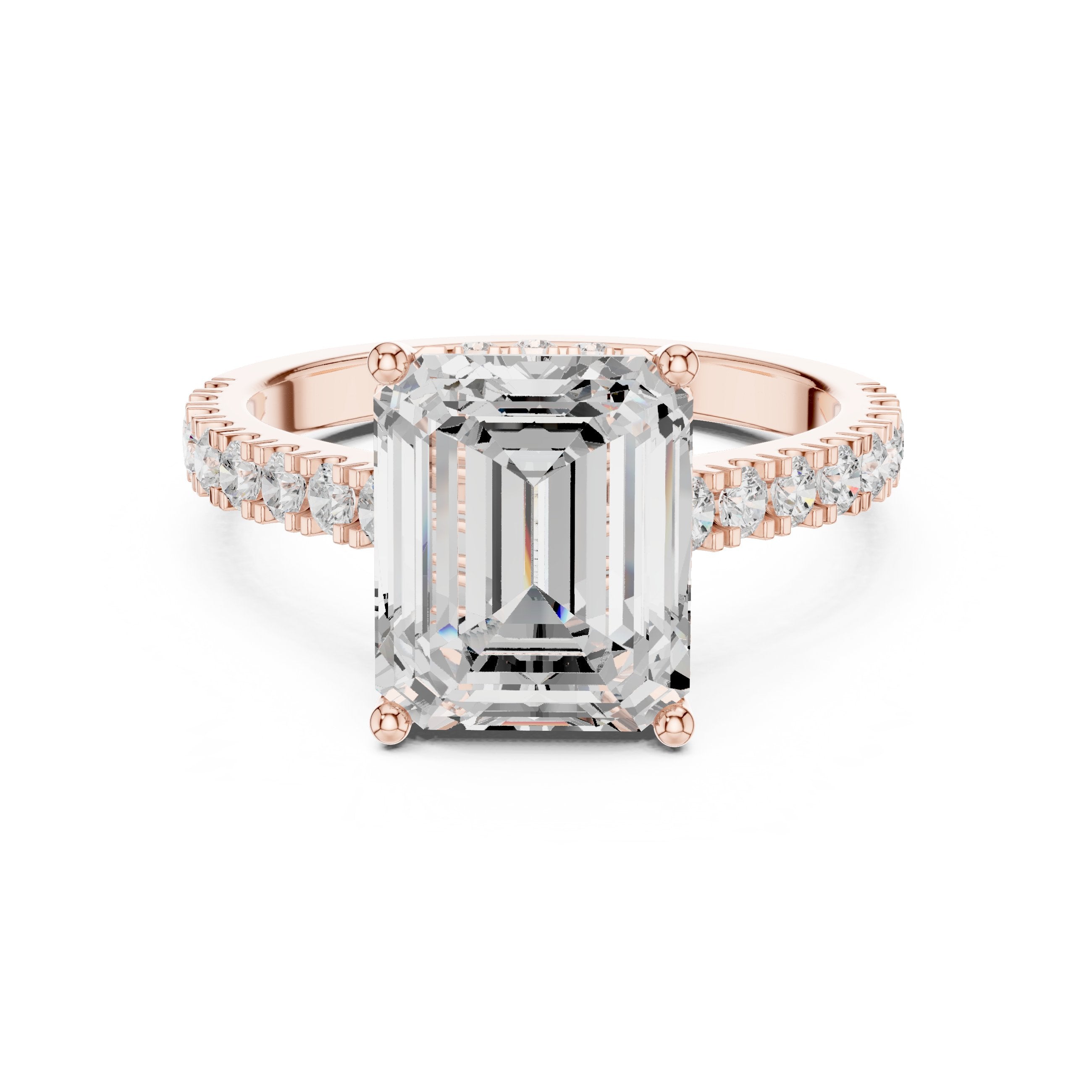 Emerald Cut Engagement Ring with Pavé Band in Rose Gold - VYKA Diamonds