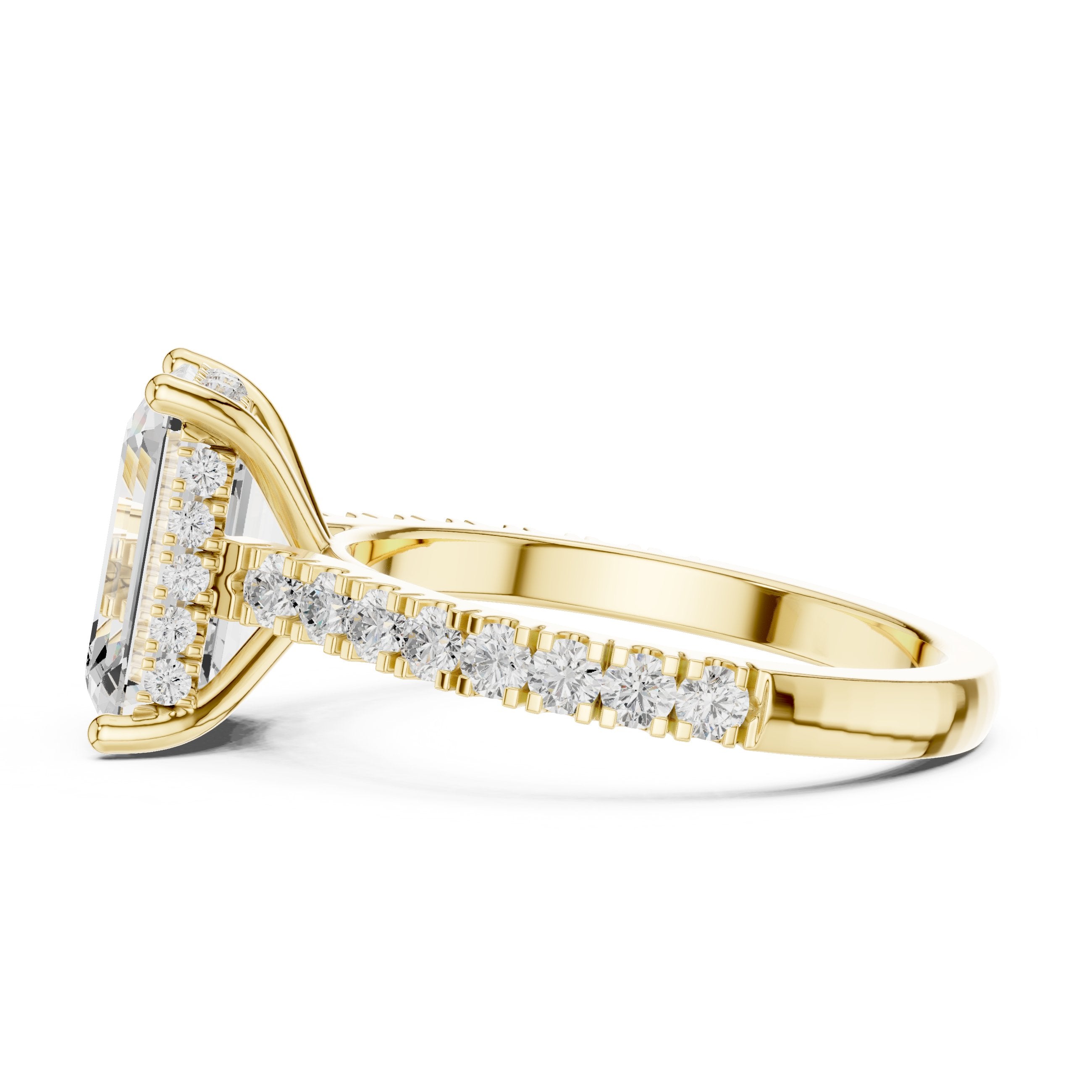 Emerald Cut Engagement Ring with Pavé Band in Yellow Gold - VYKA Diamonds