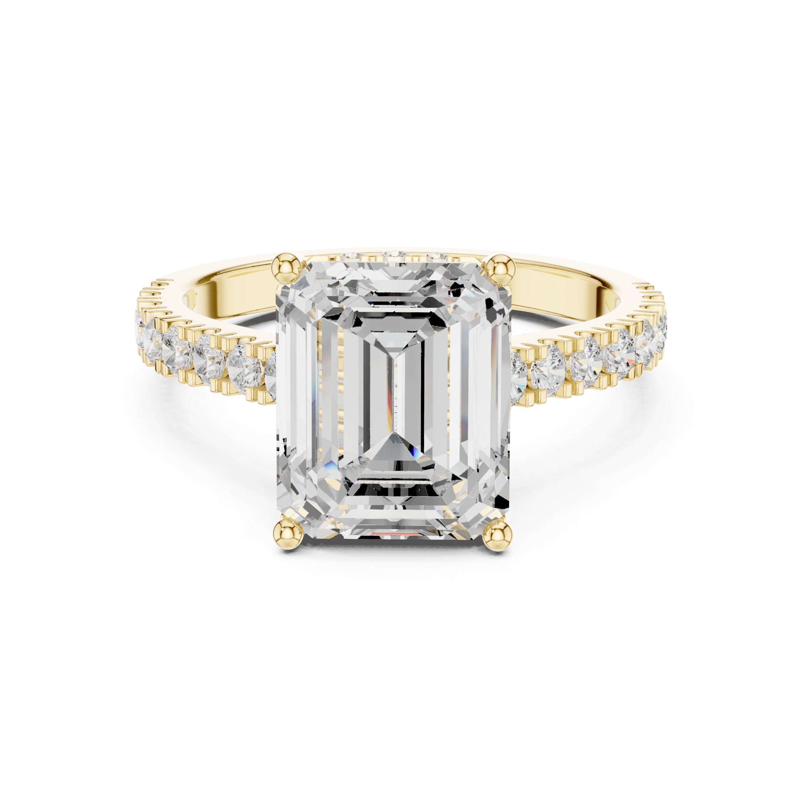 Emerald Cut Engagement Ring with Pavé Band in Yellow Gold - VYKA Diamonds