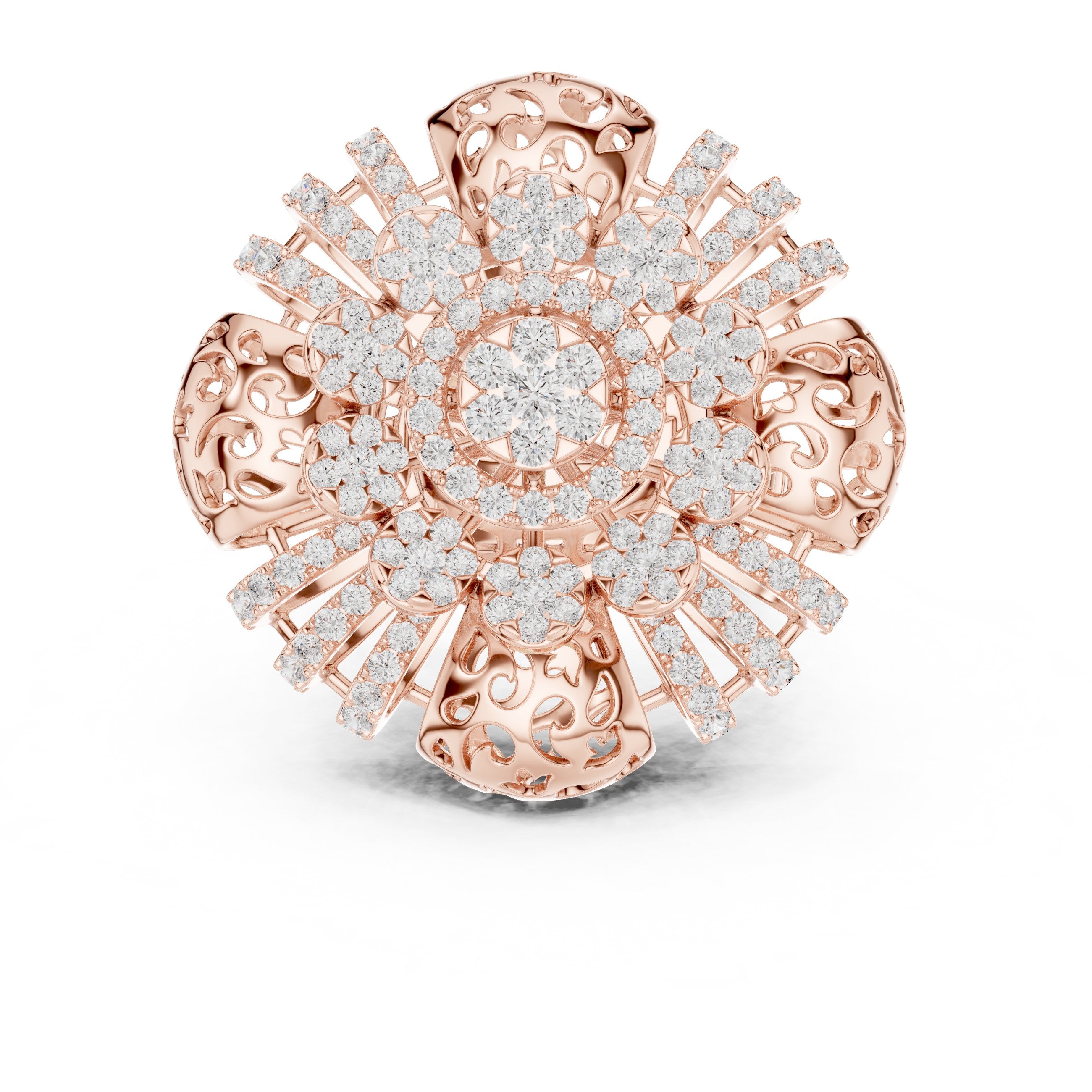 Round Diamond Floral Cluster Statement Engagement Ring in Rose Gold - VYKA Diamonds