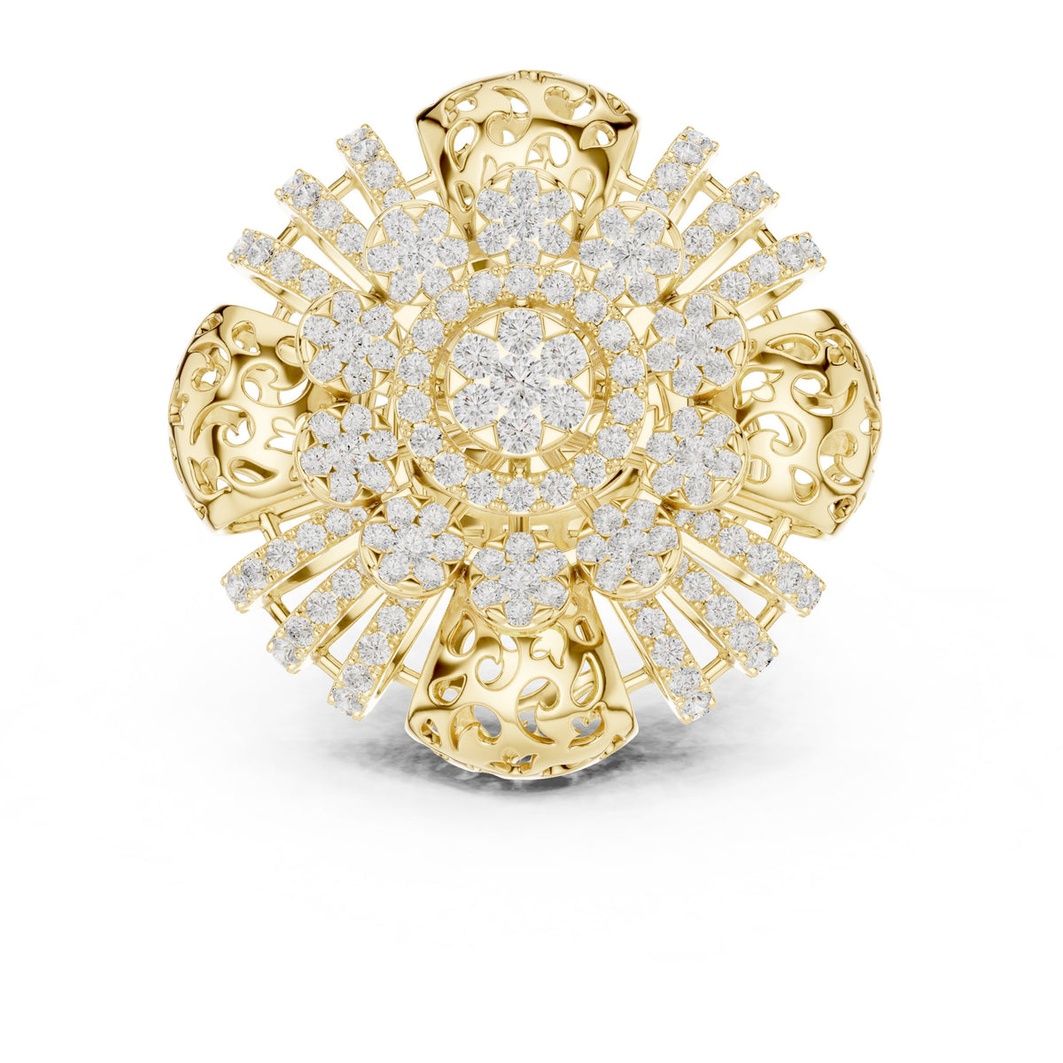 Round Diamond Floral Cluster Statement Engagement Ring