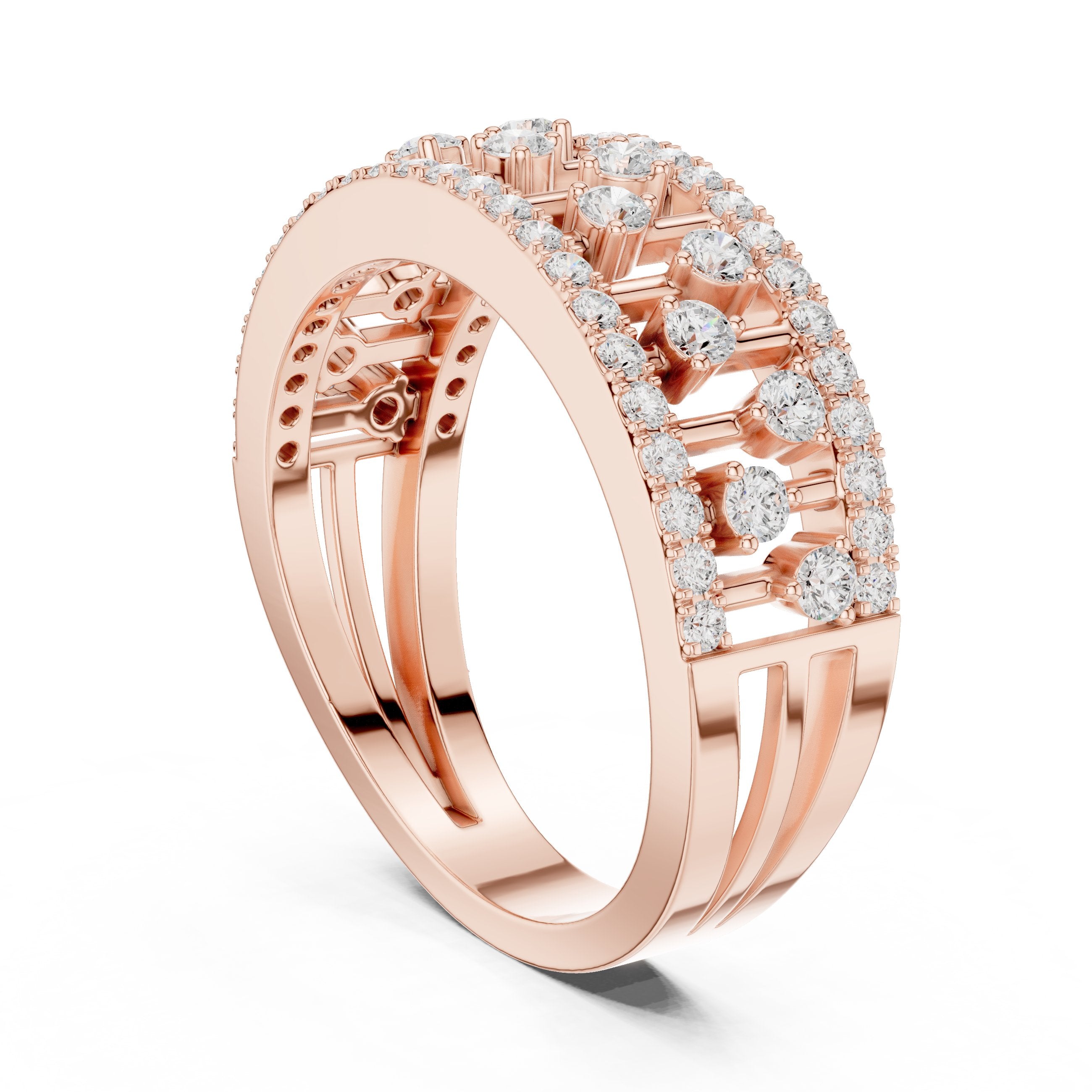 Round Diamond Wide Scattered Pavé Open-Metalwork Band in Rose Gold - VYKA Diamonds