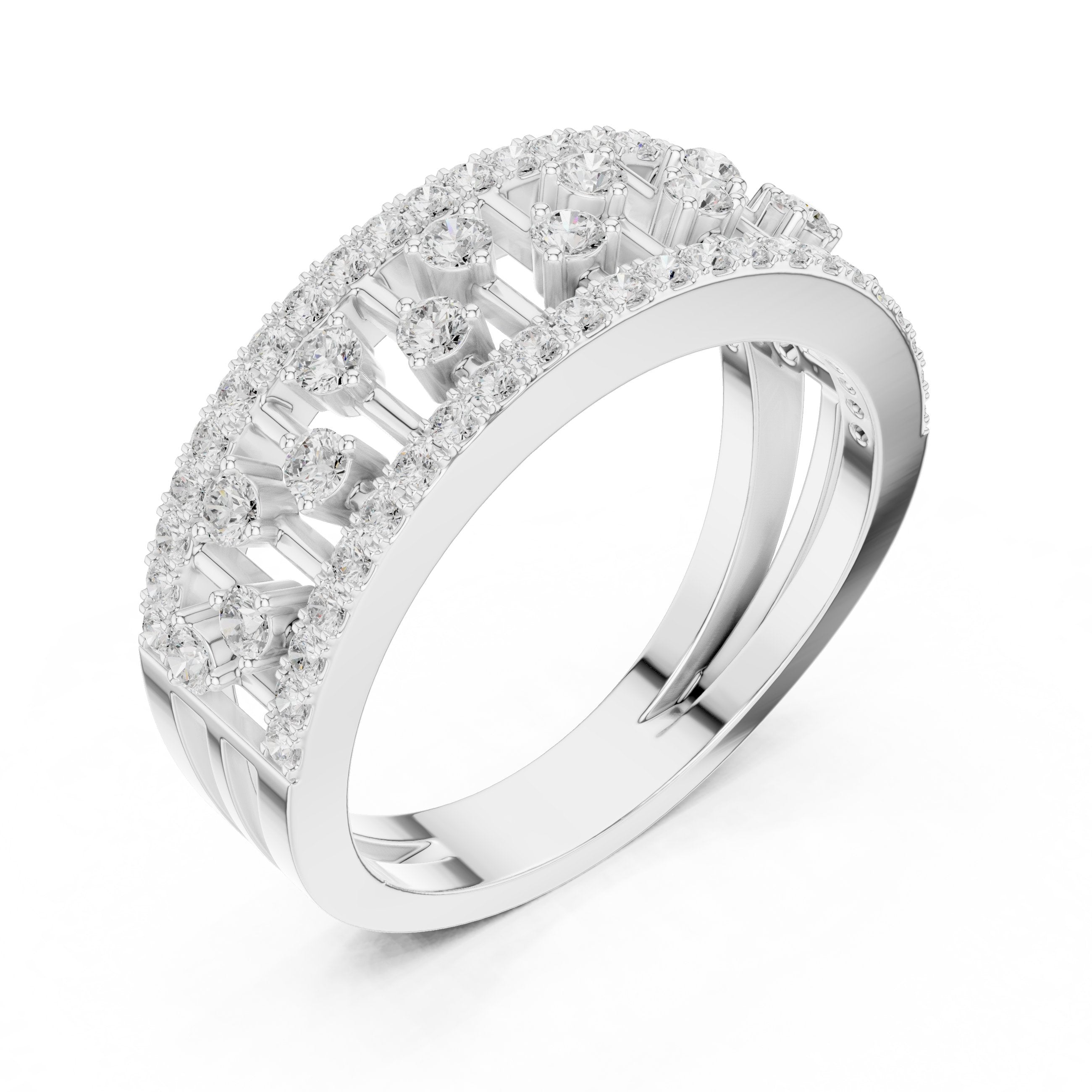 Round Diamond Wide Scattered Pavé Open-Metalwork Band in White Gold - VYKA Diamonds