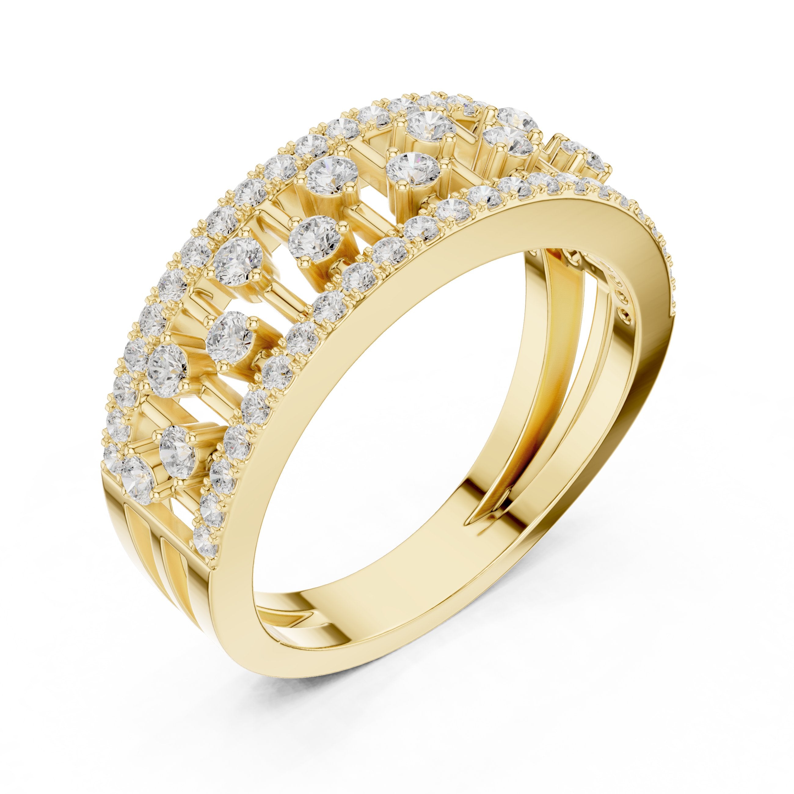 Round Diamond Wide Scattered Pavé Open-Metalwork Band in Yellow Gold - VYKA Diamonds