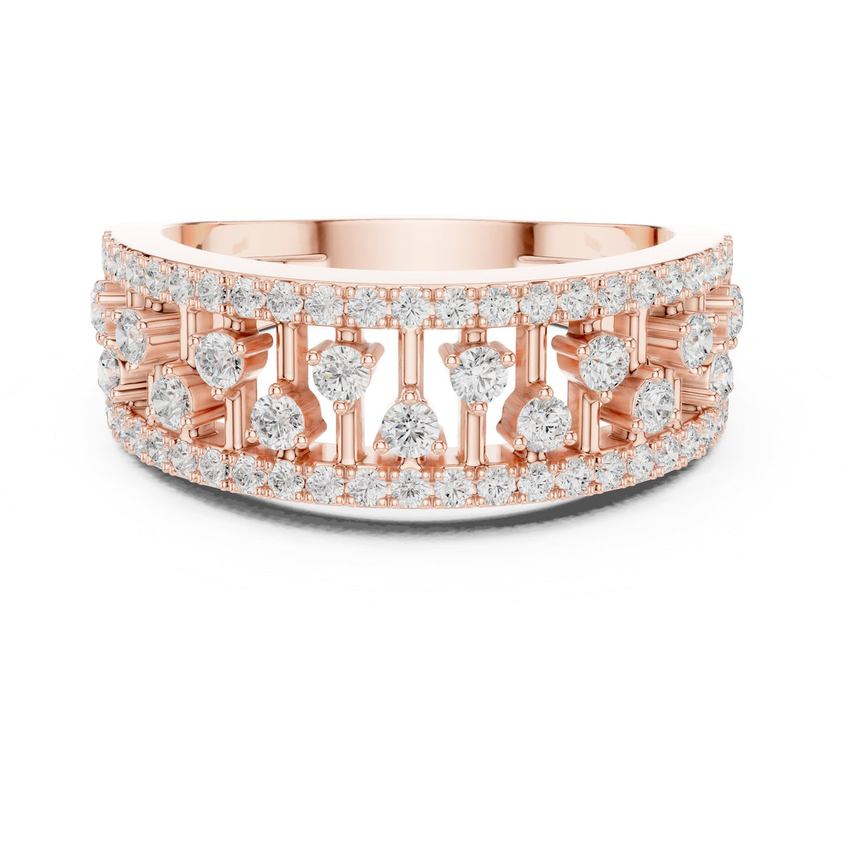 Round Diamond Wide Scattered Pavé Open-Metalwork Band