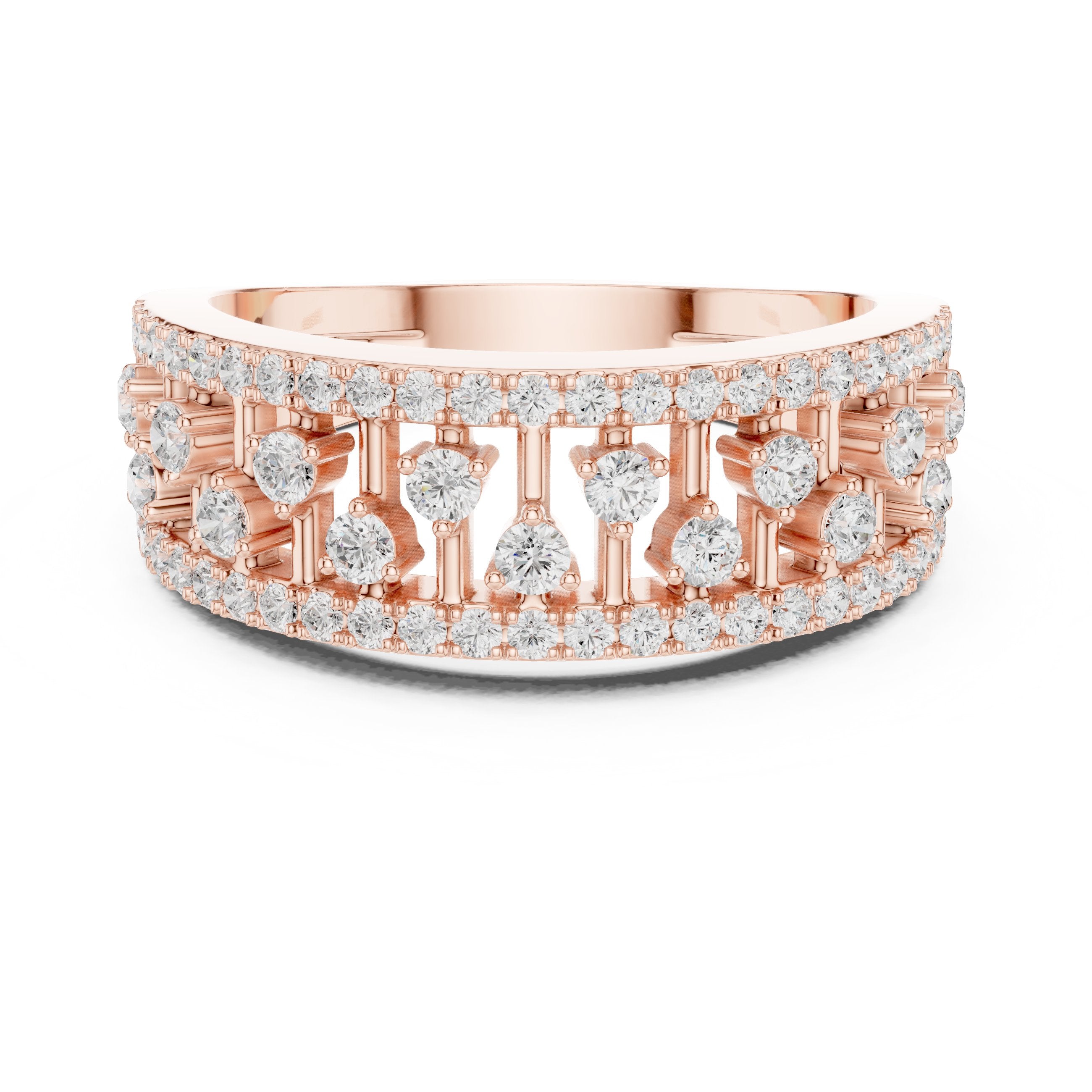 Round Diamond Wide Scattered Pavé Open-Metalwork Band in Rose Gold - VYKA Diamonds