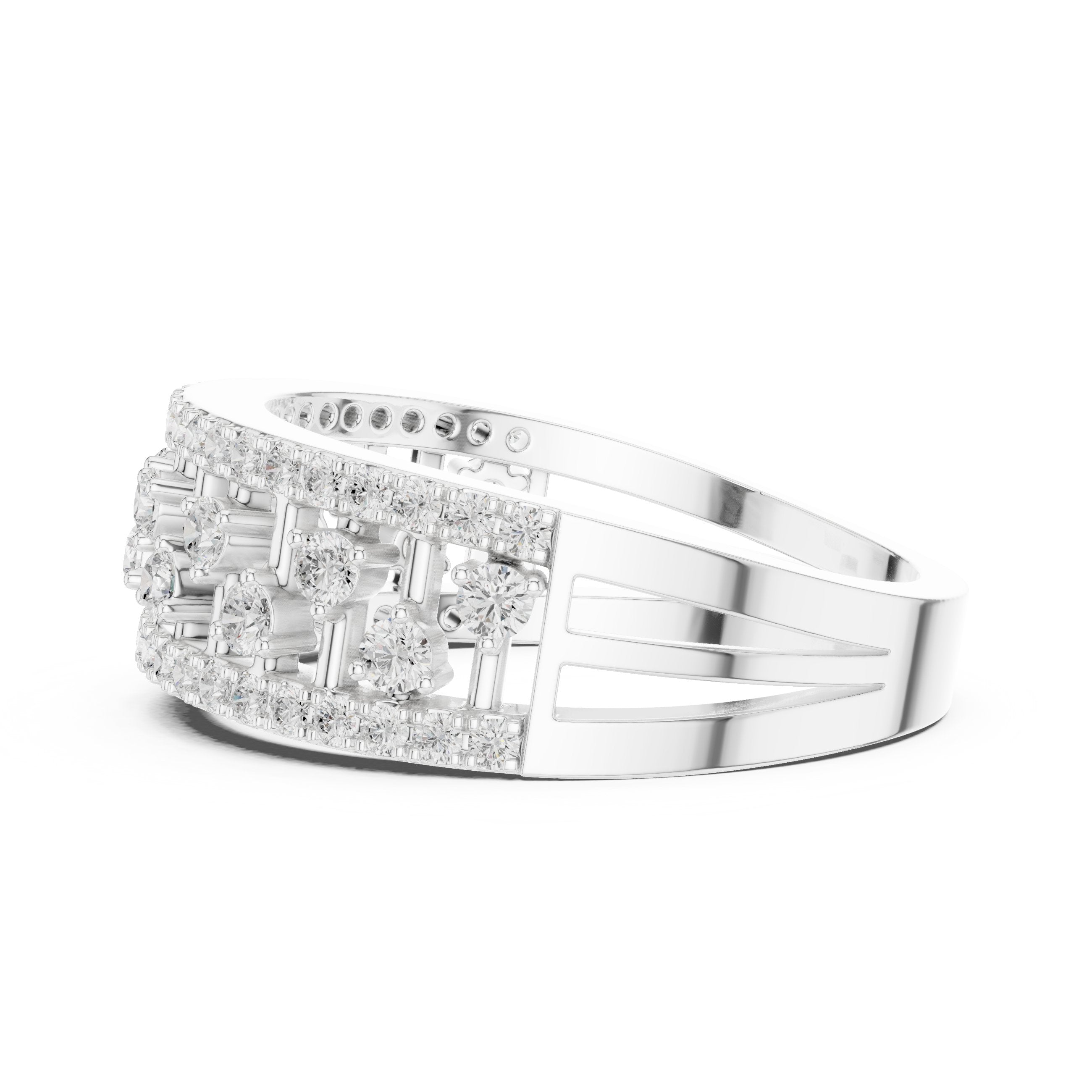 Round Diamond Wide Scattered Pavé Open-Metalwork Band in White Gold - VYKA Diamonds