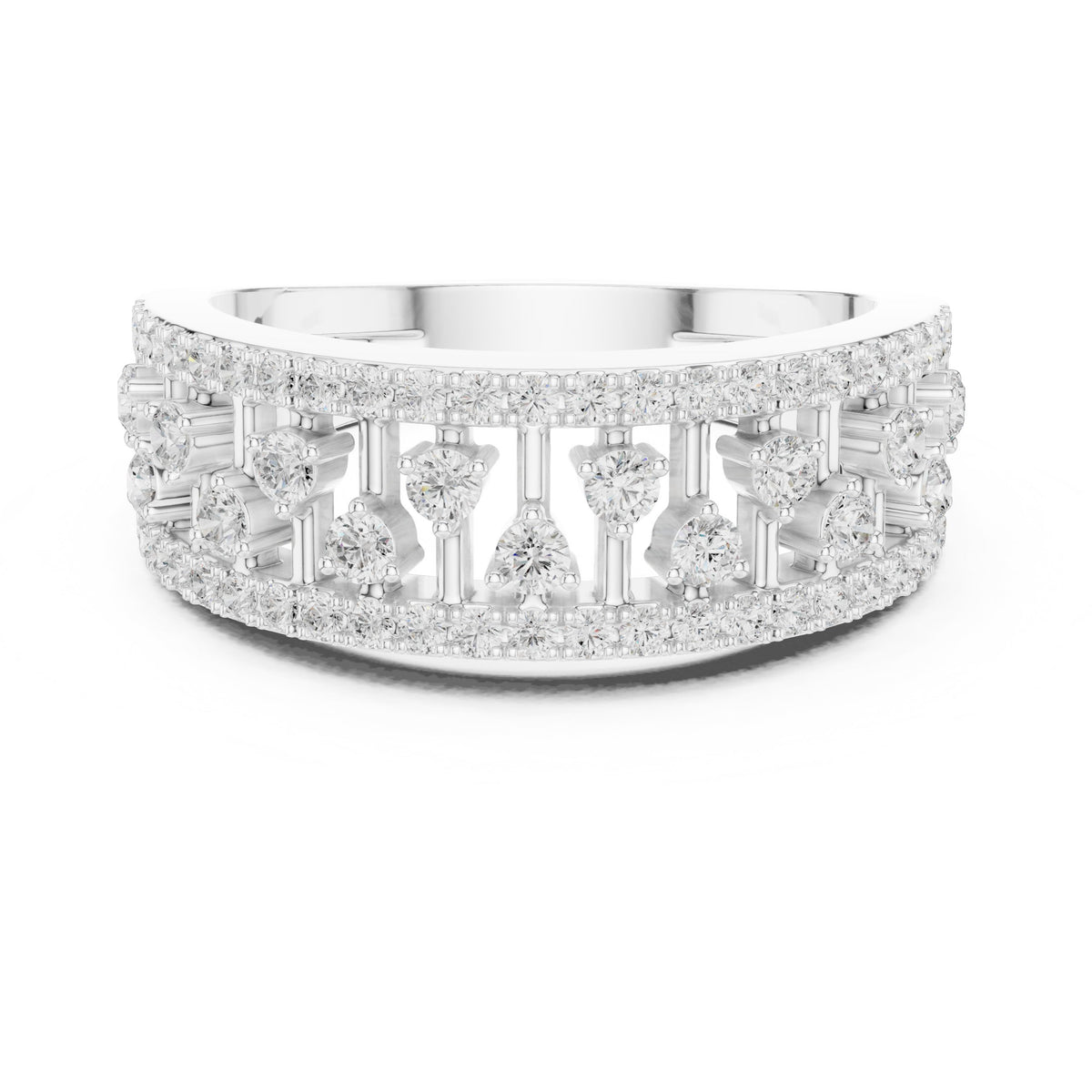Round Diamond Wide Scattered Pavé Open-Metalwork Band