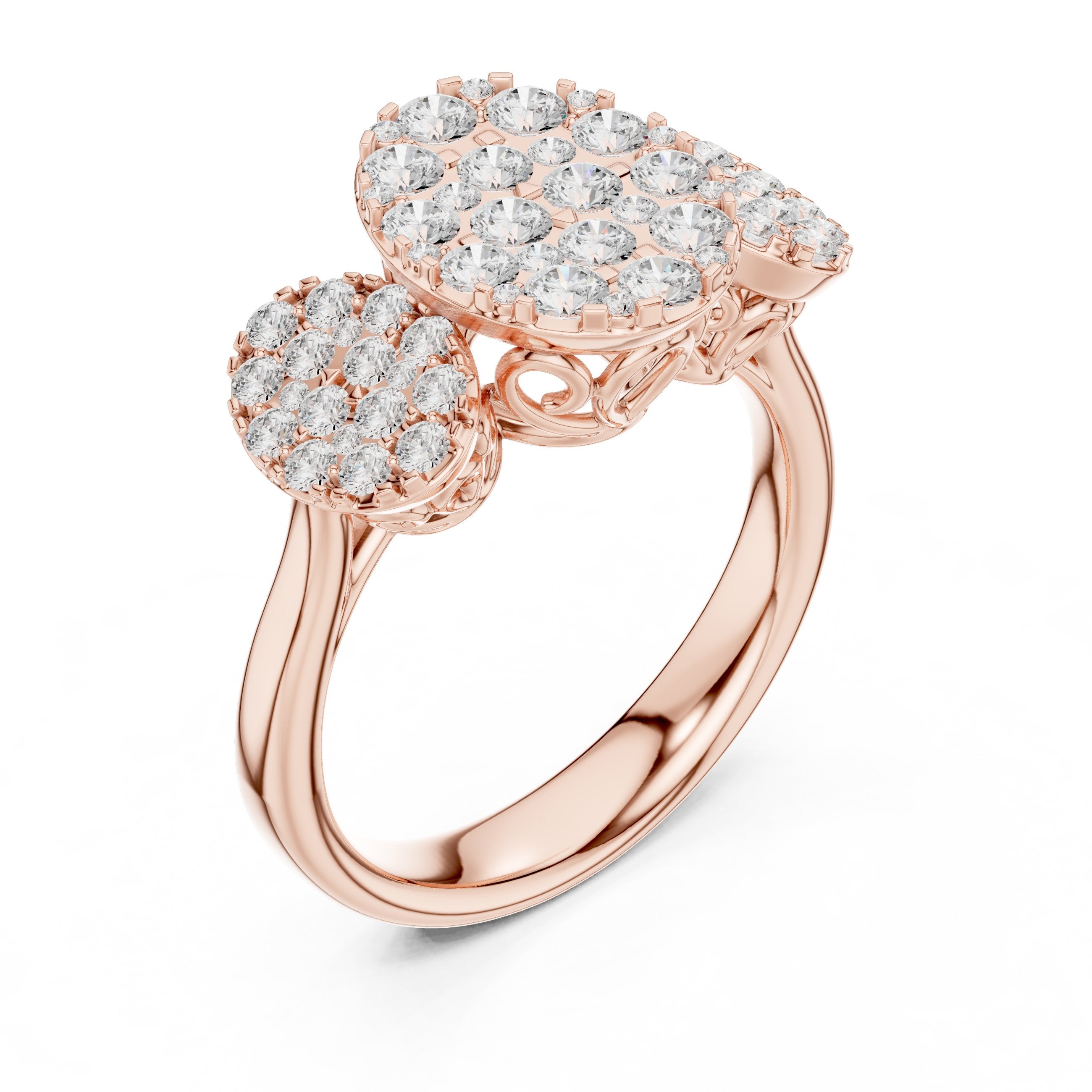 Round Diamond Three Cluster Constellation Engagement Ring in Rose Gold - VYKA Diamonds