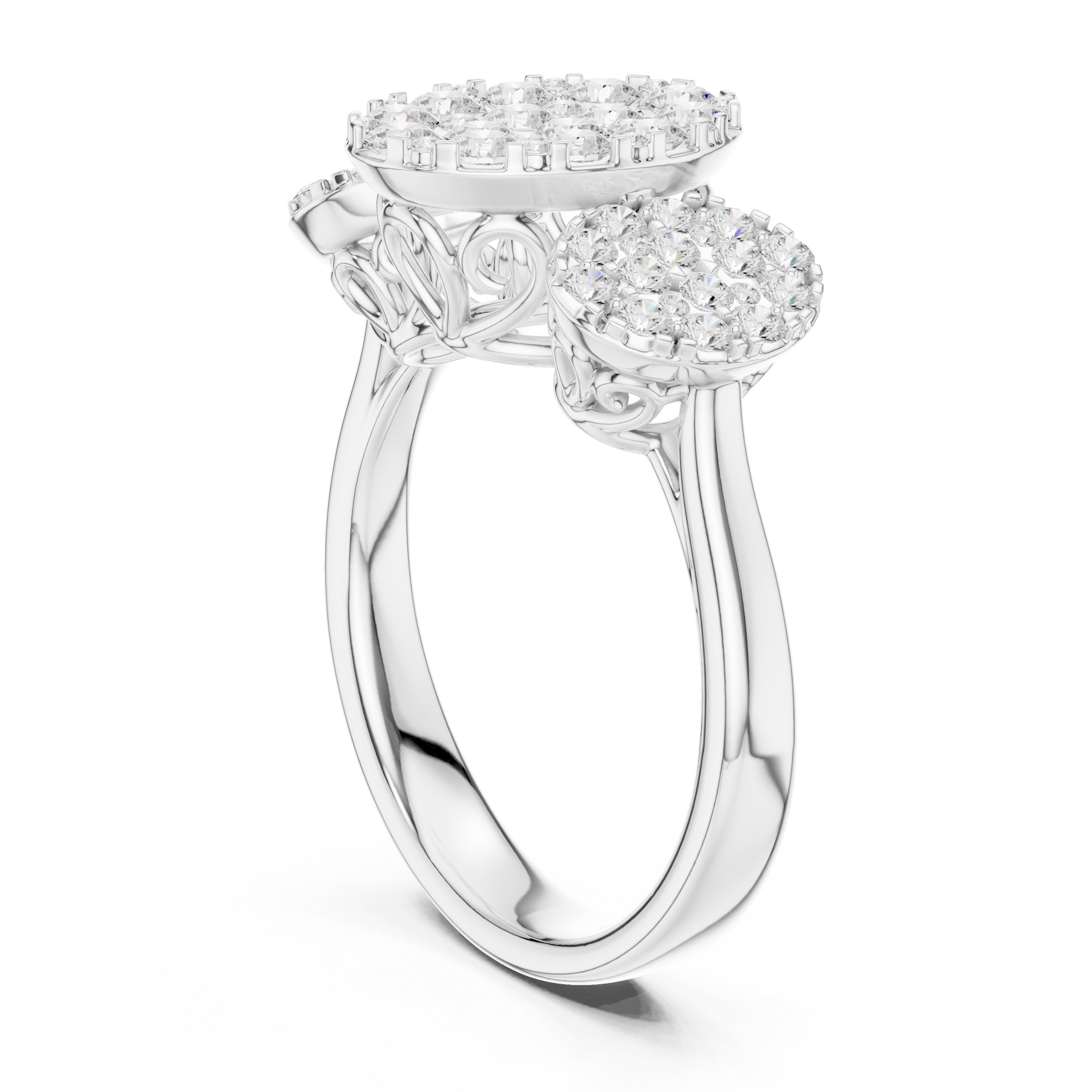 Round Diamond Three Cluster Constellation Engagement Ring in White Gold - VYKA Diamonds