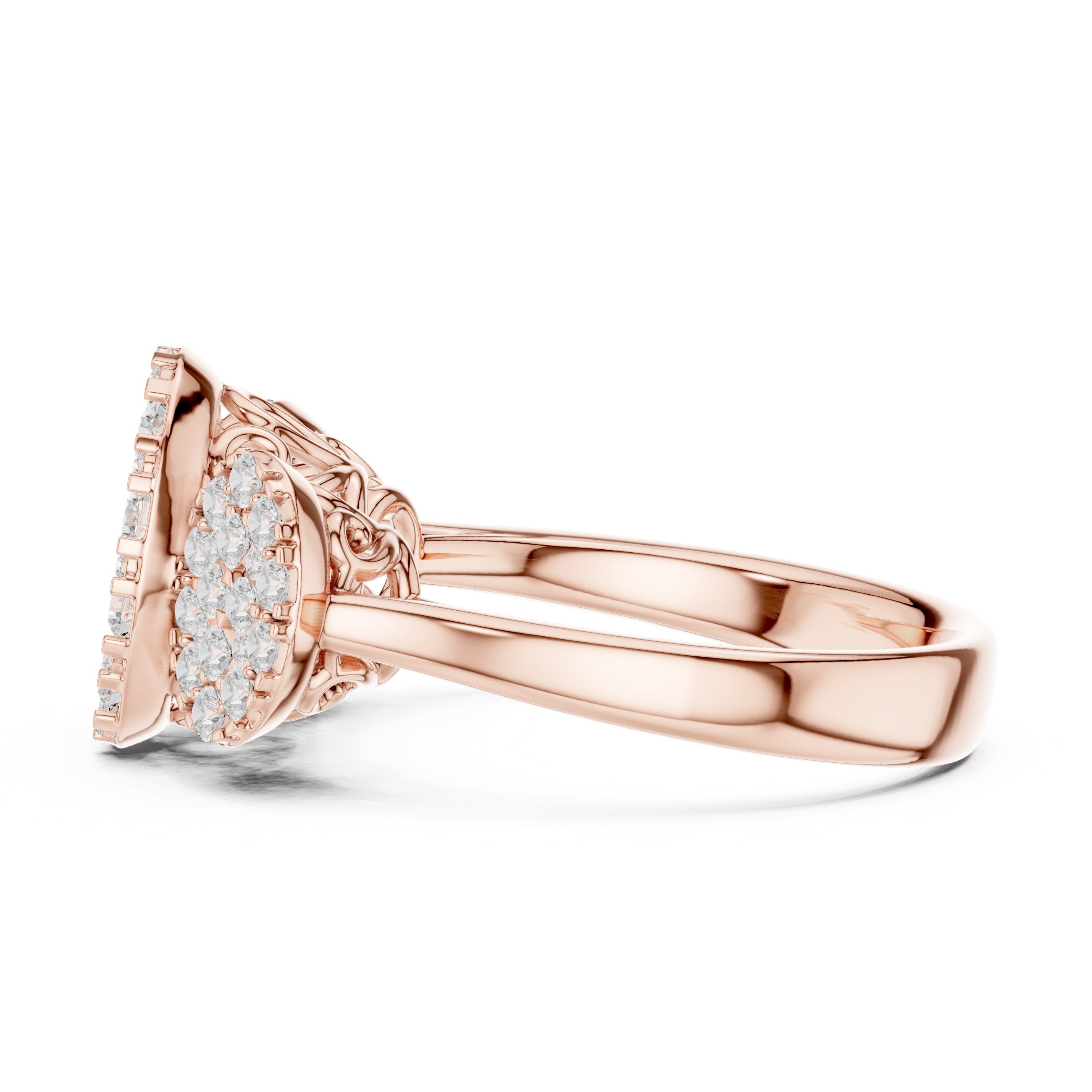 Round Diamond Three Cluster Constellation Engagement Ring in Rose Gold - VYKA Diamonds