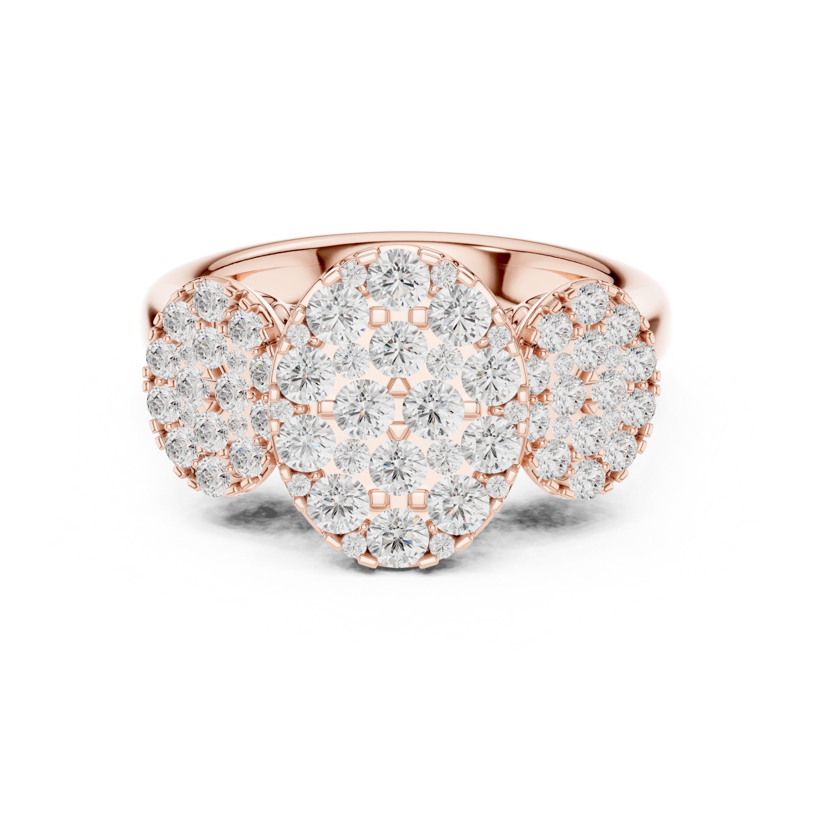 Round Diamond Three Cluster Constellation Engagement Ring in Rose Gold - VYKA Diamonds