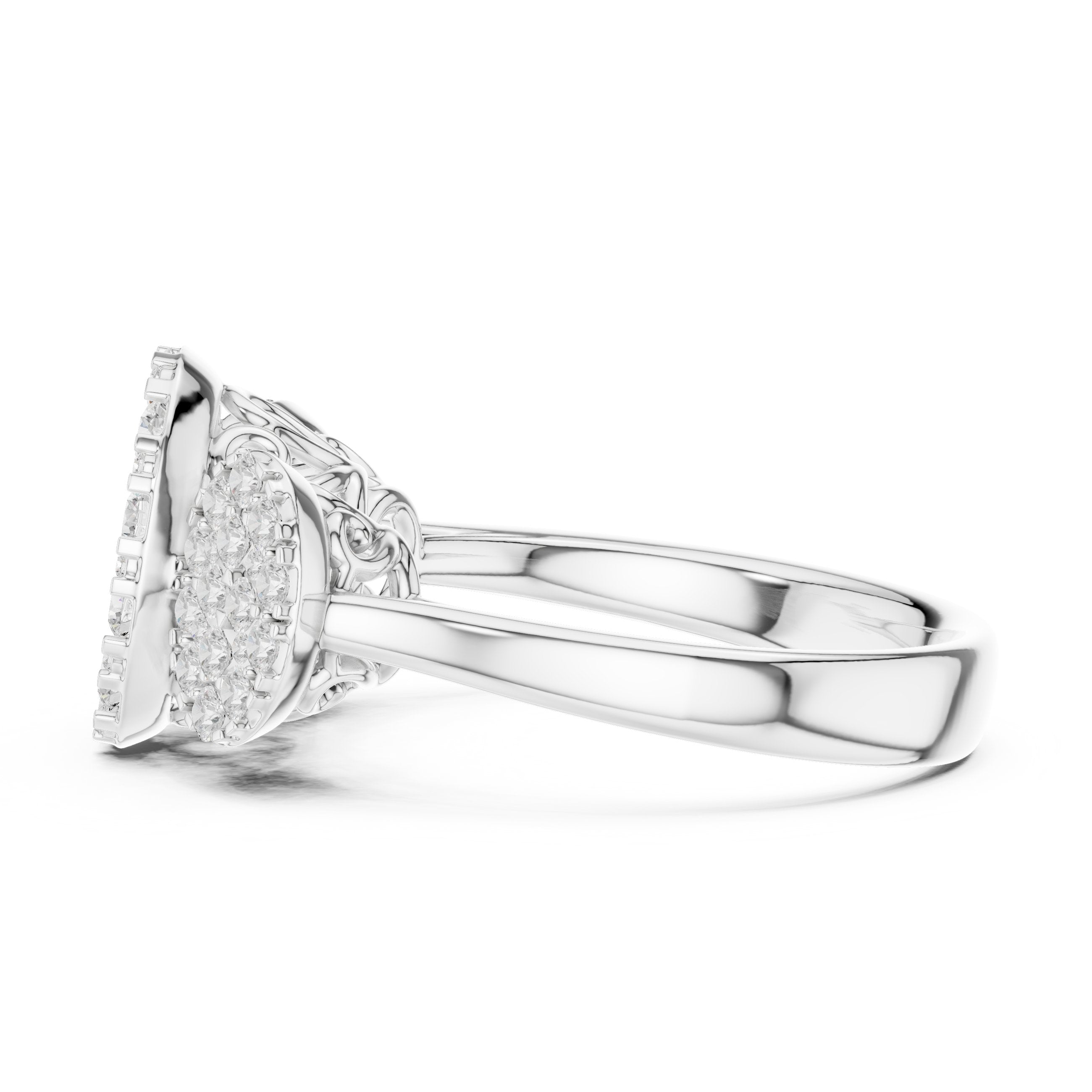 Round Diamond Three Cluster Constellation Engagement Ring in White Gold - VYKA Diamonds