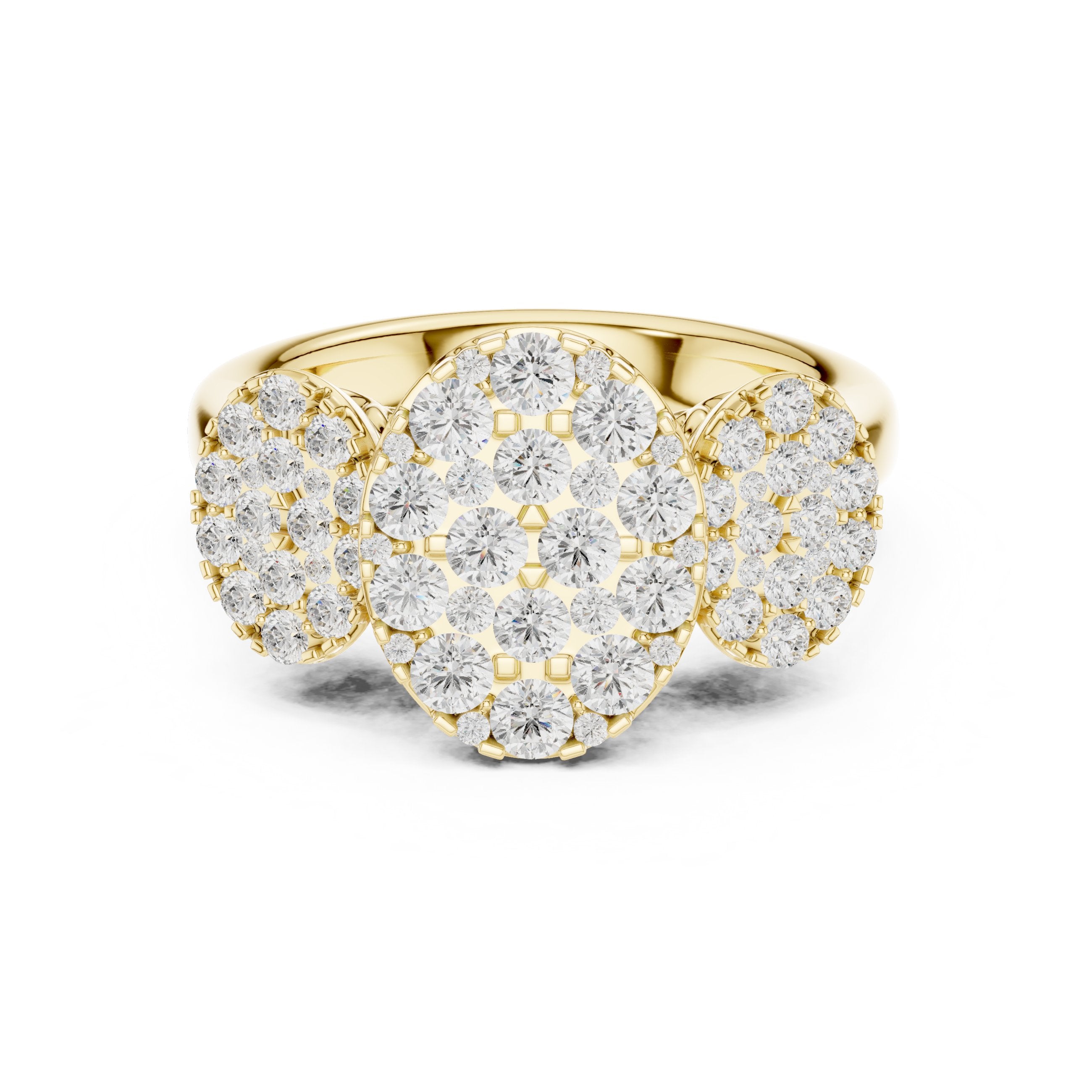Round Diamond Three Cluster Constellation Engagement Ring in Yellow Gold - VYKA Diamonds