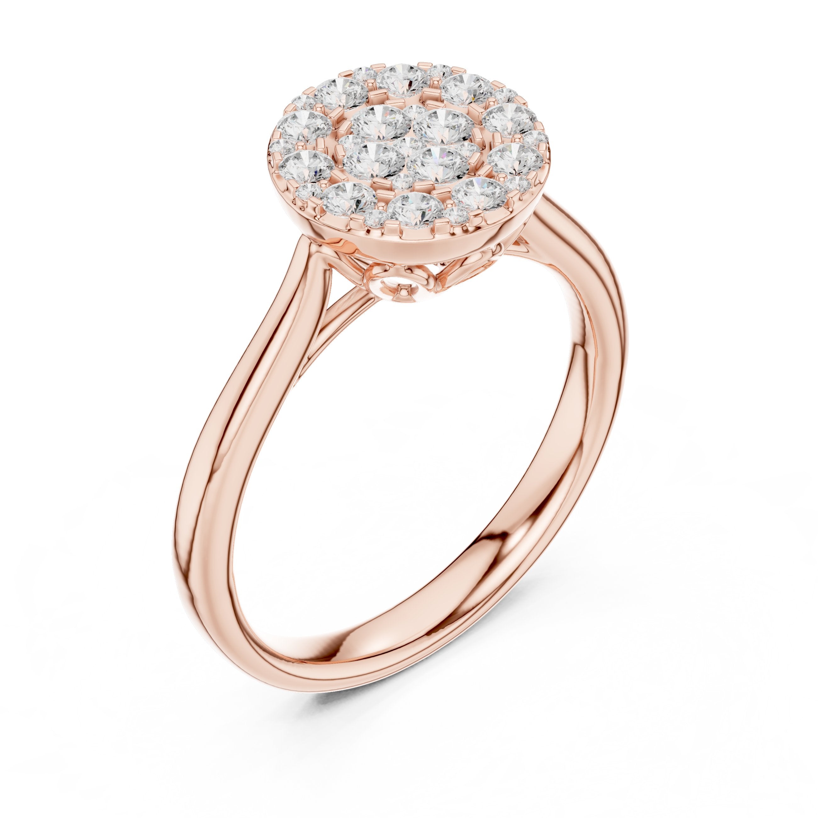 Round Diamond Cluster Halo Engagement Ring in Rose Gold - VYKA Diamonds