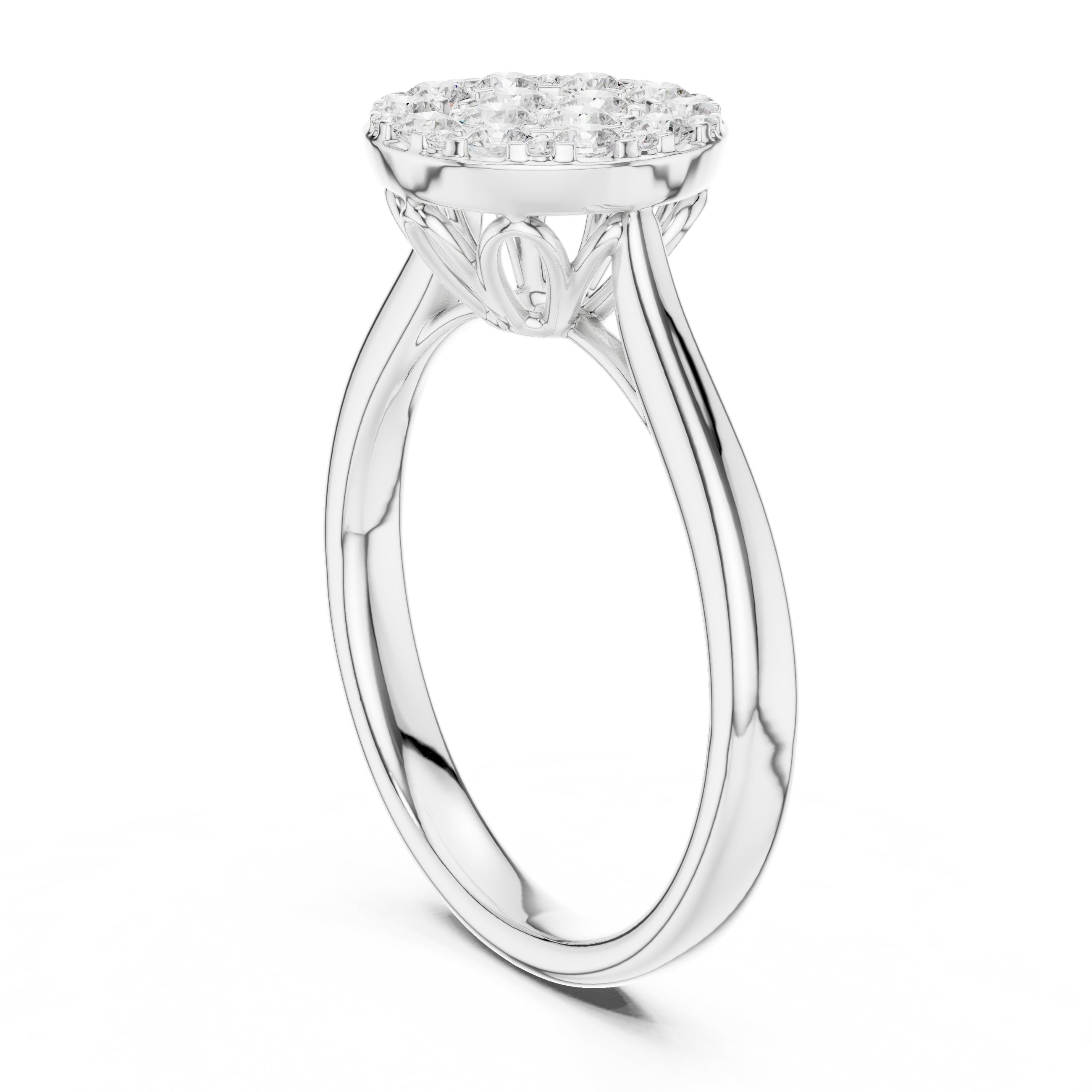 Round Diamond Cluster Halo Engagement Ring in White Gold - VYKA Diamonds