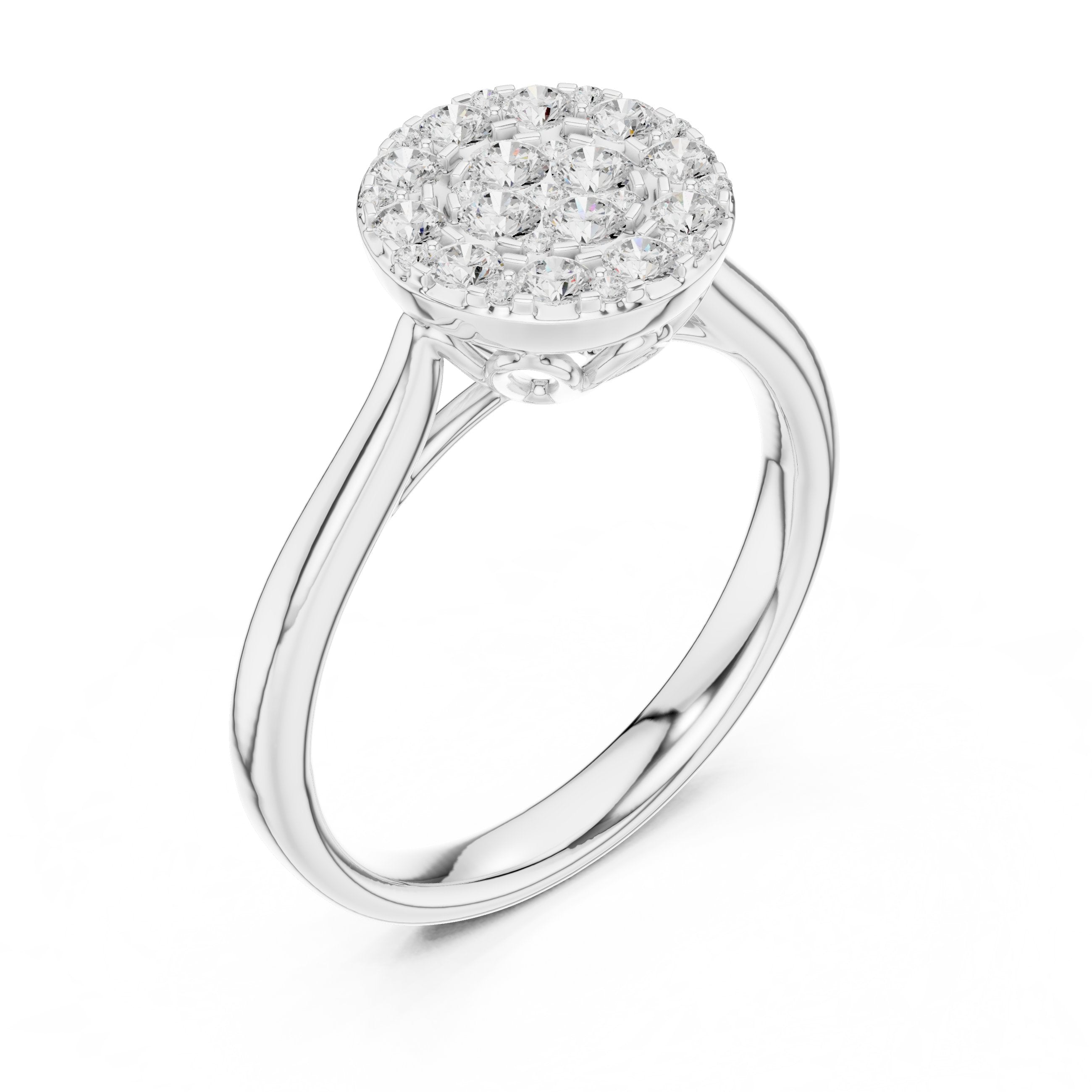 Round Diamond Cluster Halo Engagement Ring in White Gold - VYKA Diamonds