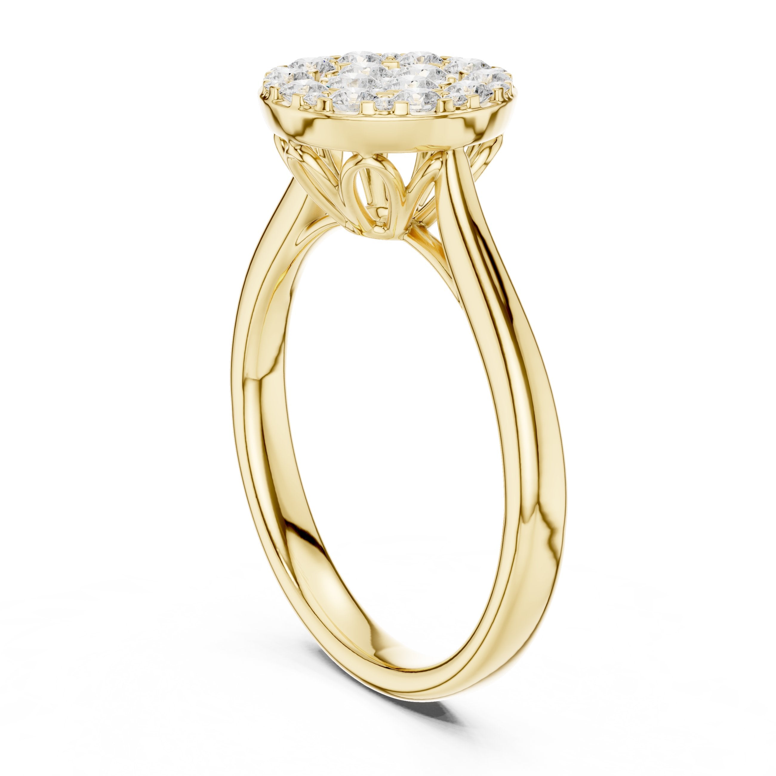 Round Diamond Cluster Halo Engagement Ring in Yellow Gold - VYKA Diamonds