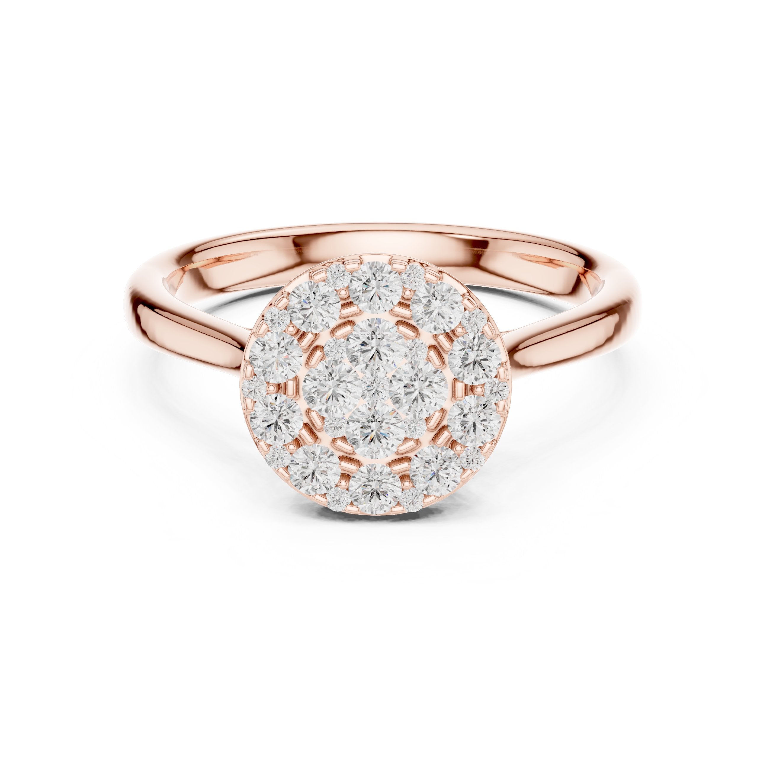 Round Diamond Cluster Halo Engagement Ring in Rose Gold - VYKA Diamonds