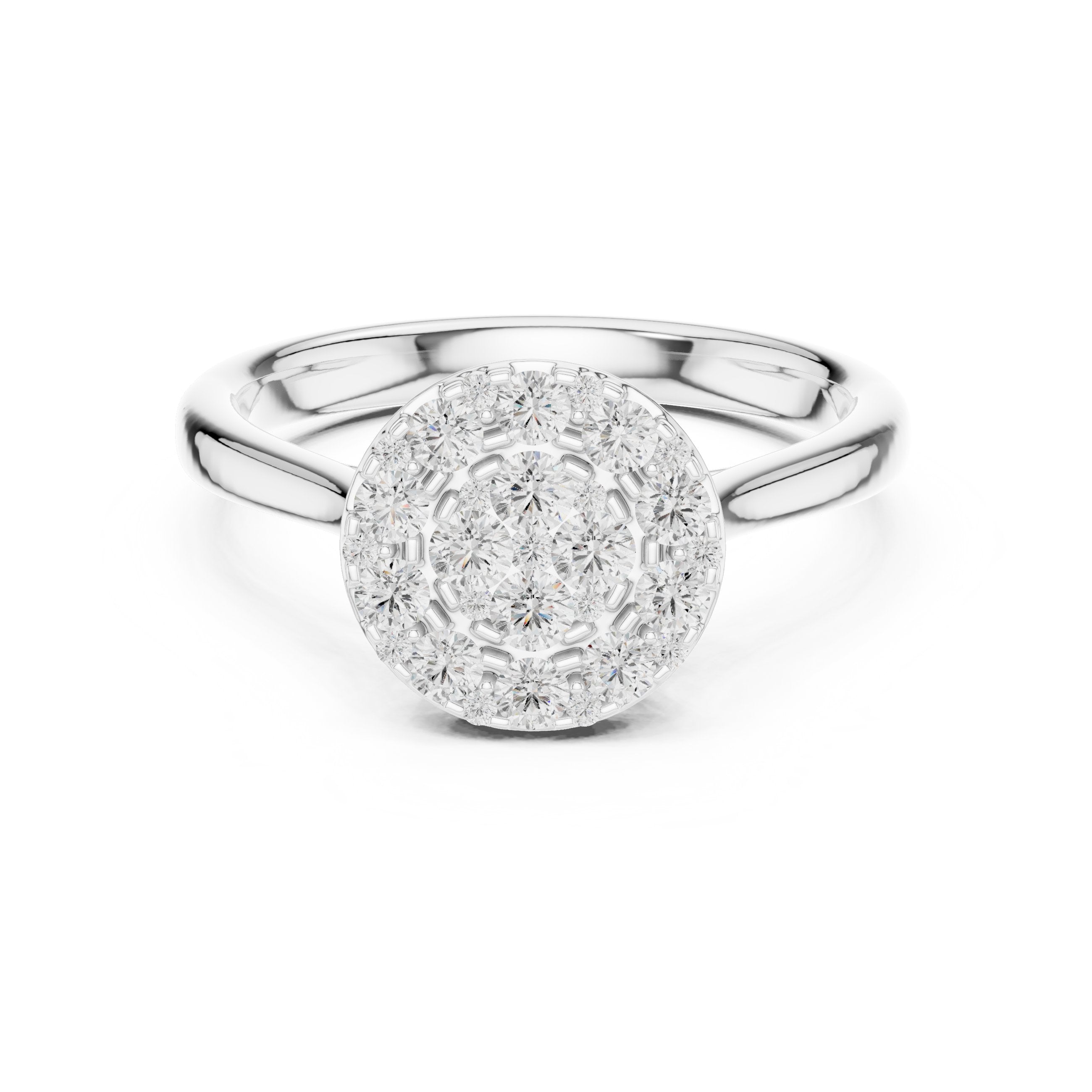 Round Diamond Cluster Halo Engagement Ring in White Gold - VYKA Diamonds
