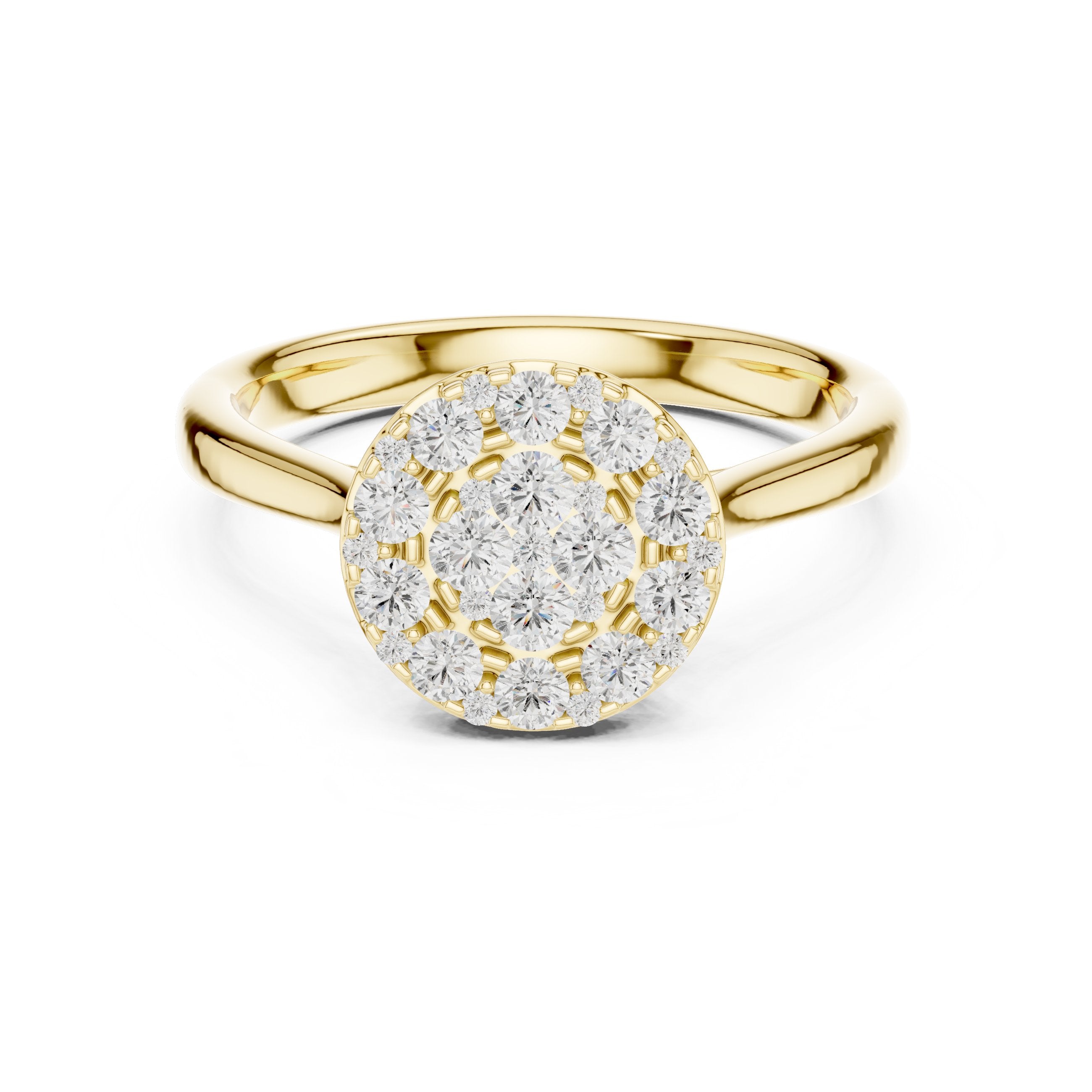 Round Diamond Cluster Halo Engagement Ring in Yellow Gold - VYKA Diamonds
