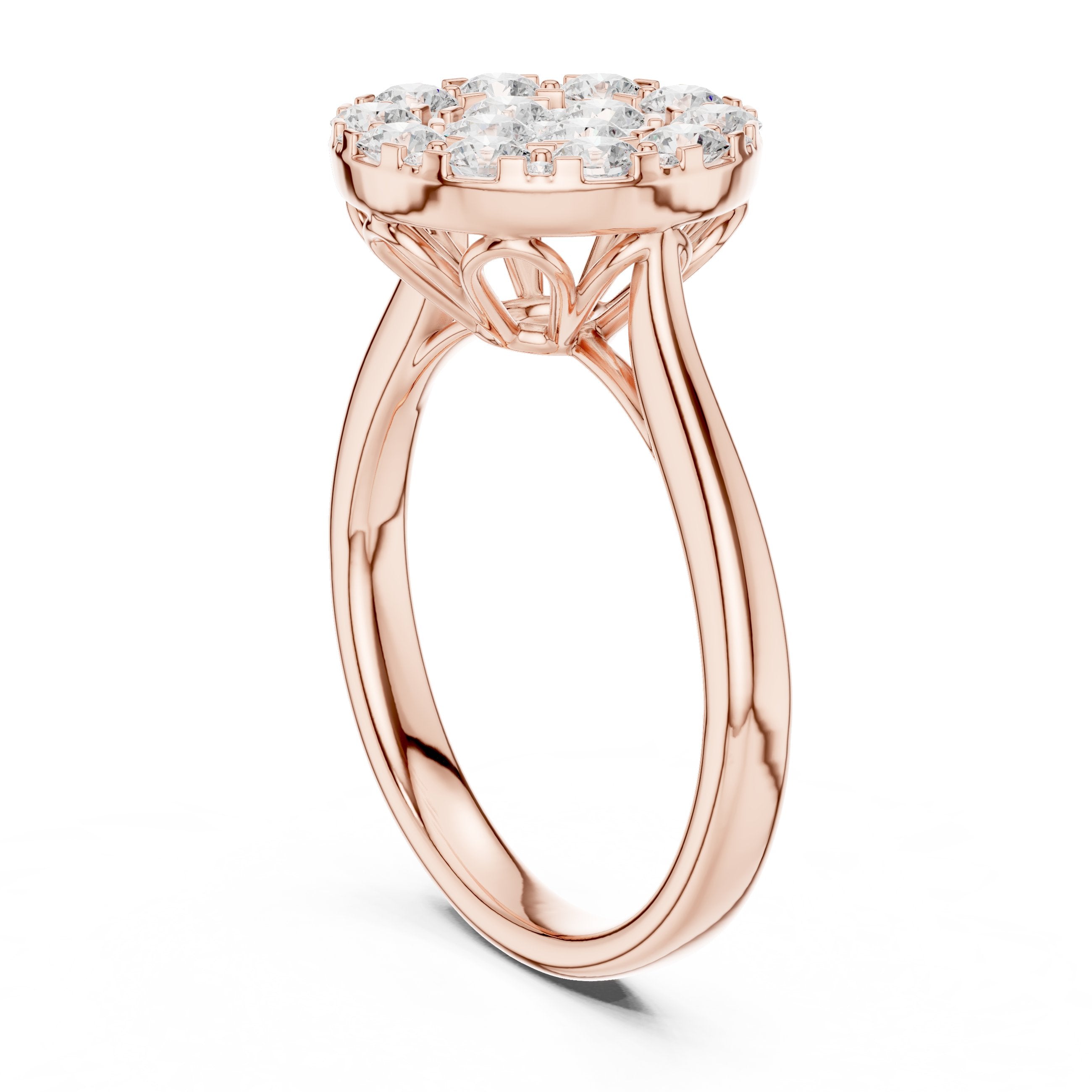 Round Diamond Cluster Halo Engagement Ring in Rose Gold - VYKA Diamonds