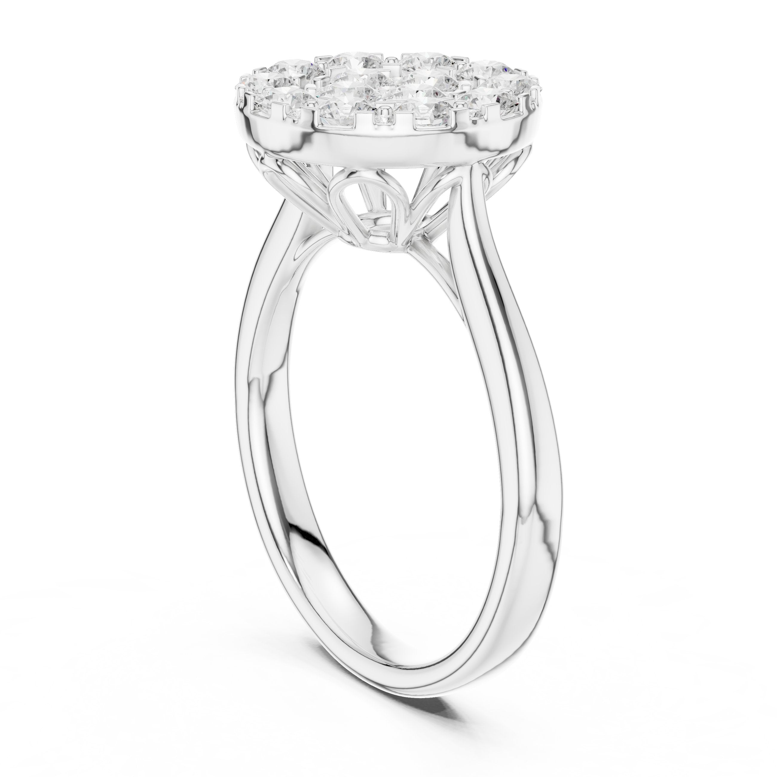 Round Diamond Cluster Halo Engagement Ring in White Gold - VYKA Diamonds