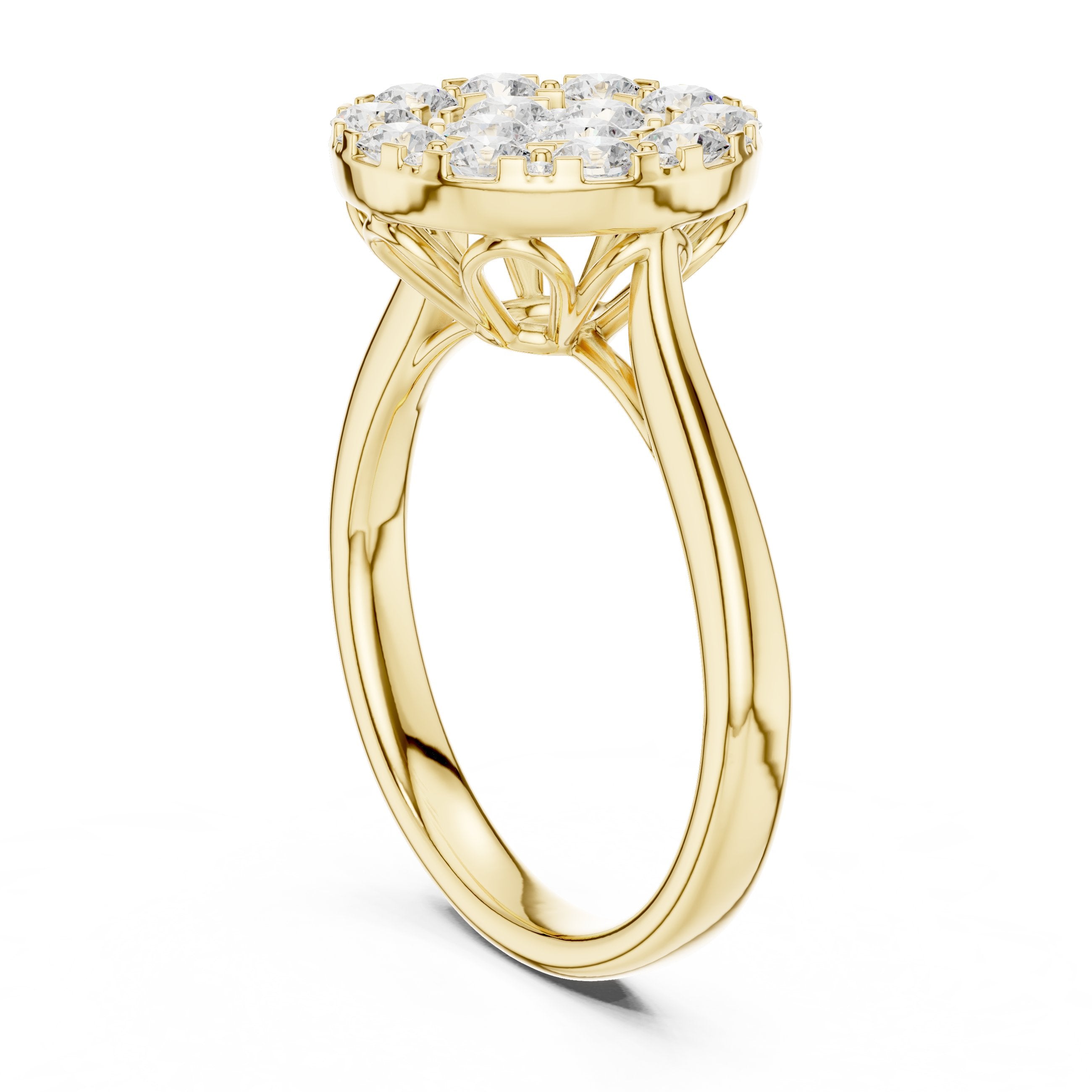 Round Diamond Cluster Halo Engagement Ring in Yellow Gold - VYKA Diamonds