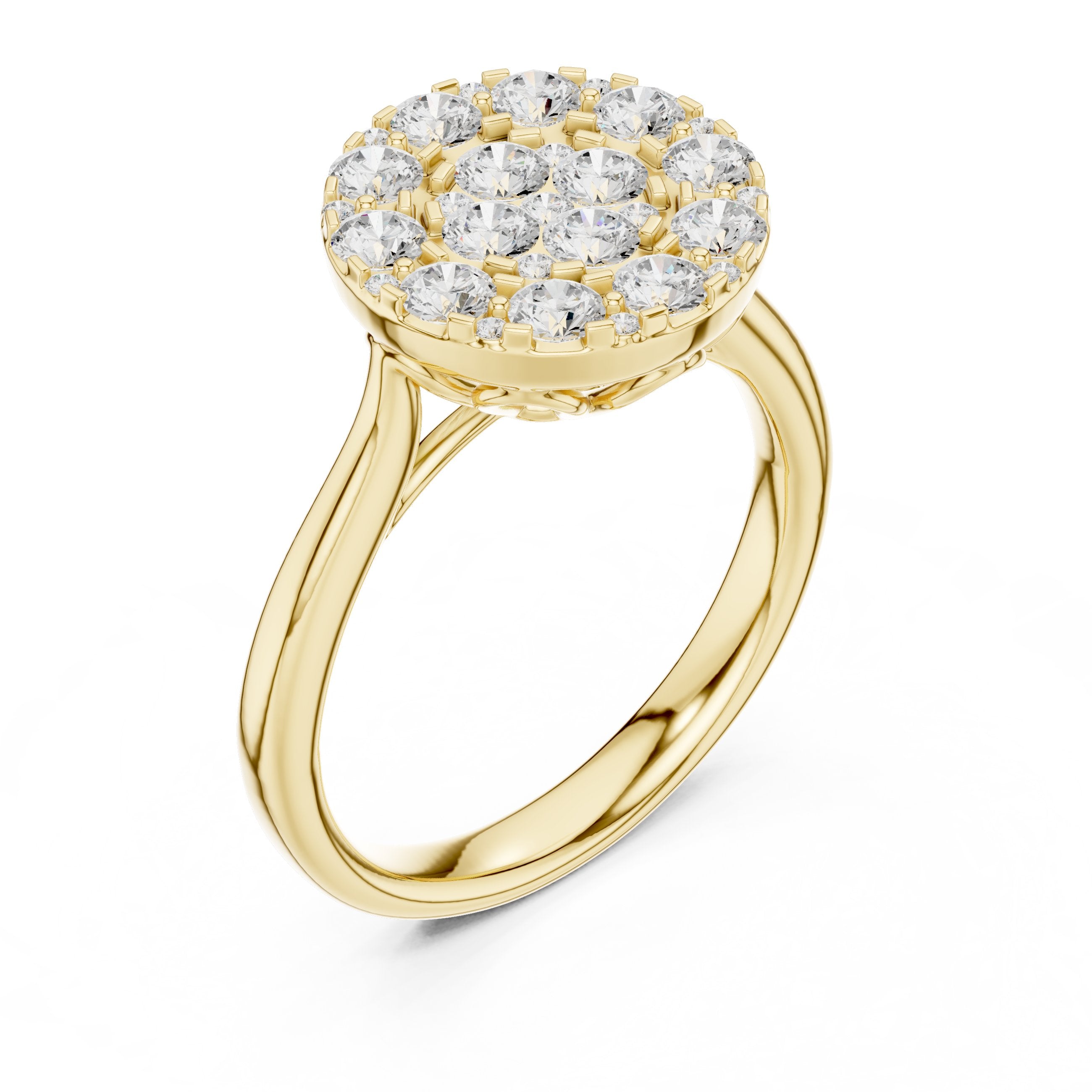 Round Diamond Cluster Halo Engagement Ring in Yellow Gold - VYKA Diamonds