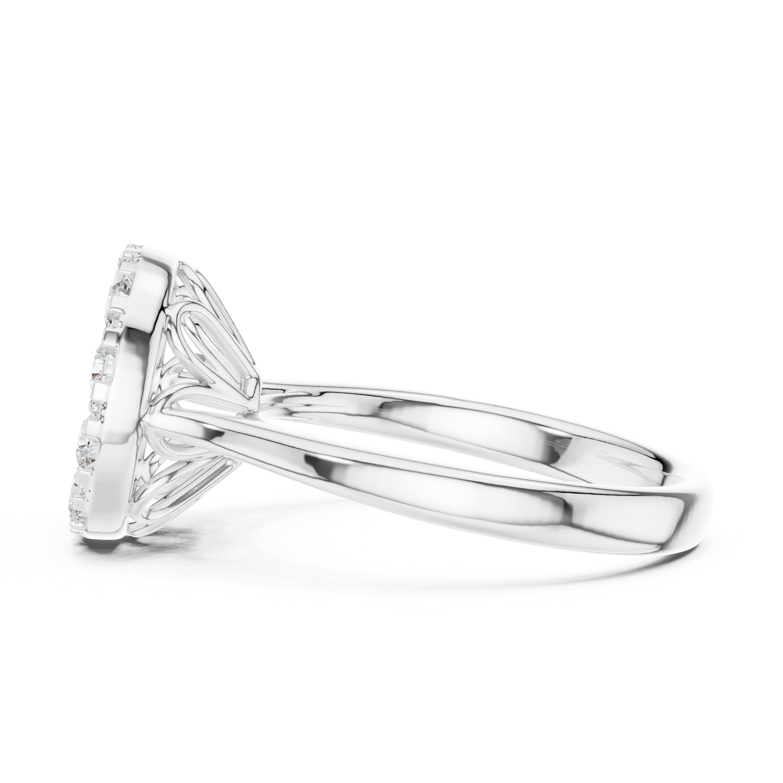 Round Diamond Cluster Halo Engagement Ring in White Gold - VYKA Diamonds