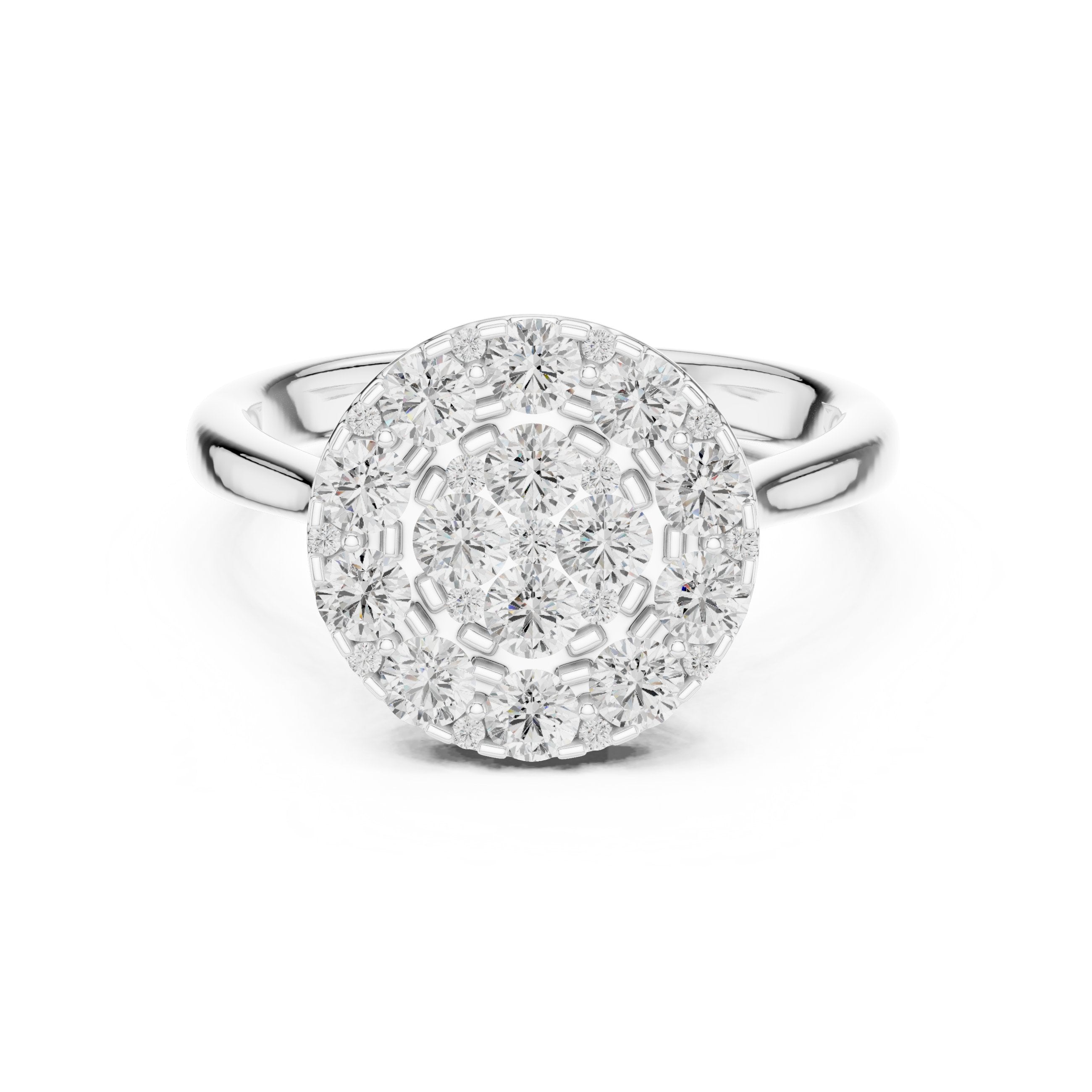 Round Diamond Cluster Halo Engagement Ring in White Gold - VYKA Diamonds