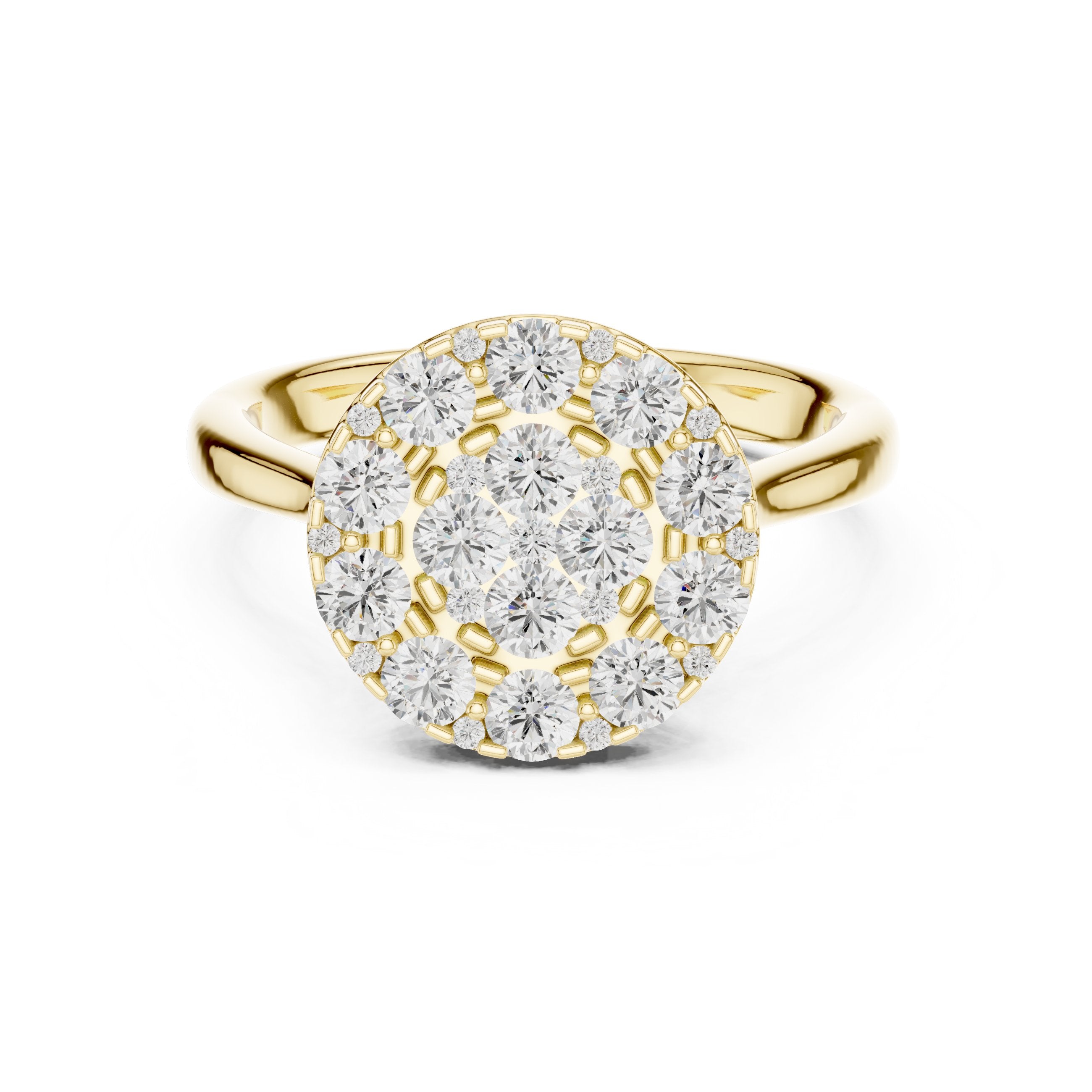 Round Diamond Cluster Halo Engagement Ring in Yellow Gold - VYKA Diamonds