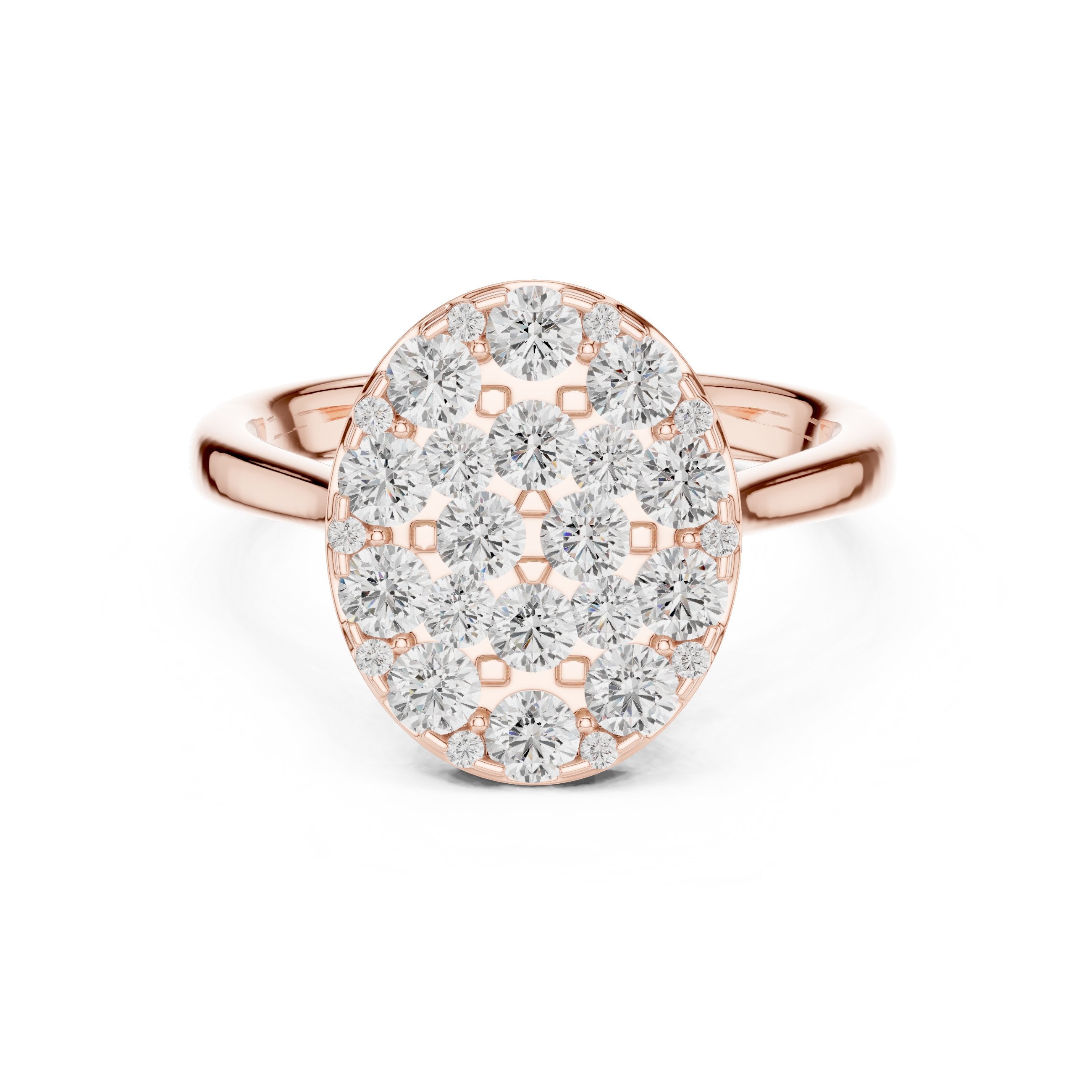 Round Diamond Oval Pavé Cluster Engagement Ring in Rose Gold - VYKA Diamonds