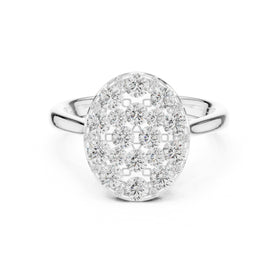 Round Diamond Oval Pavé Cluster Engagement Ring
