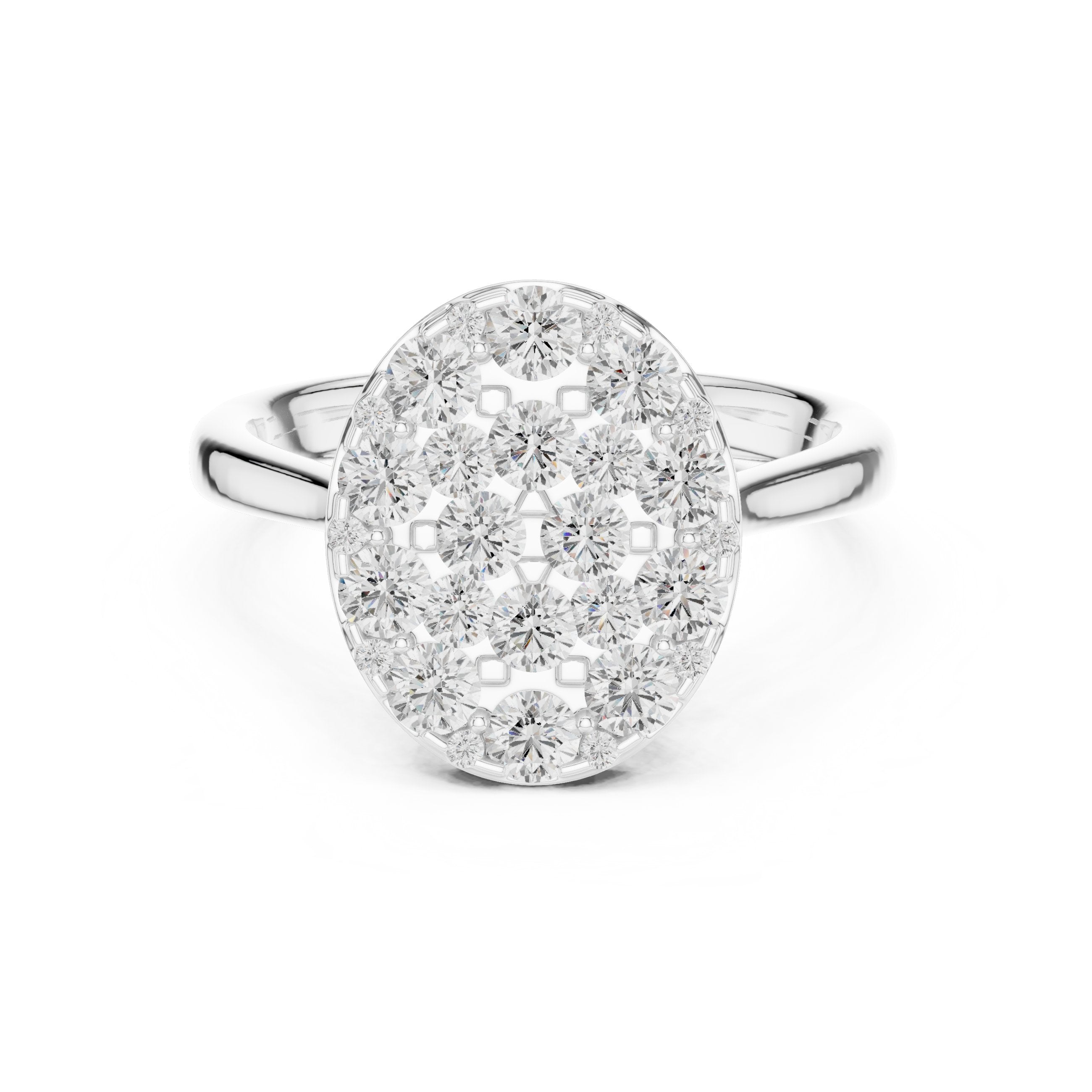 Round Diamond Oval Pavé Cluster Engagement Ring in White Gold - VYKA Diamonds
