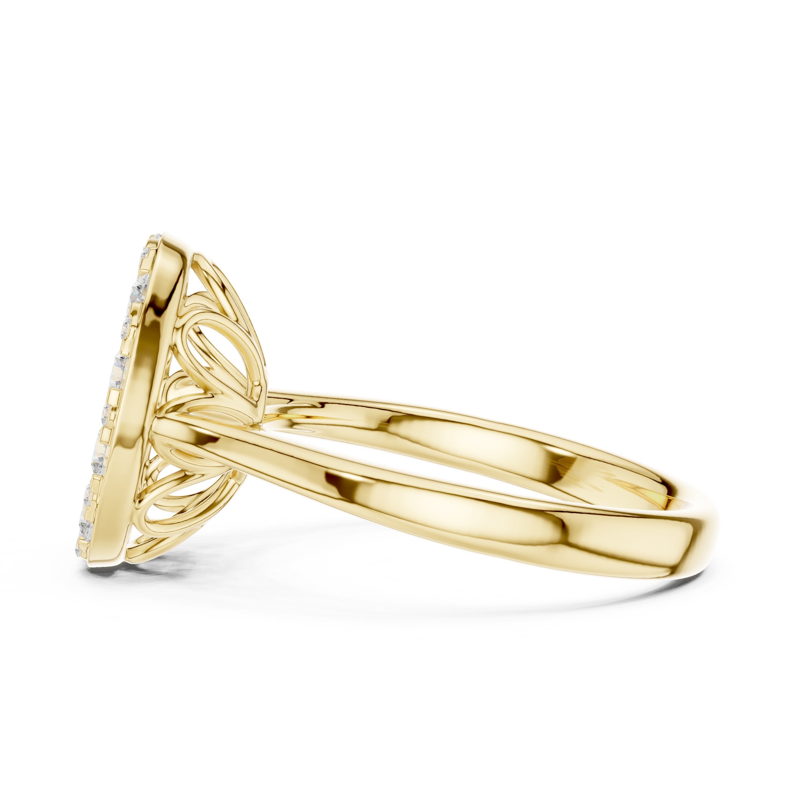 Round Diamond Oval Pavé Cluster Engagement Ring in Yellow Gold - VYKA Diamonds