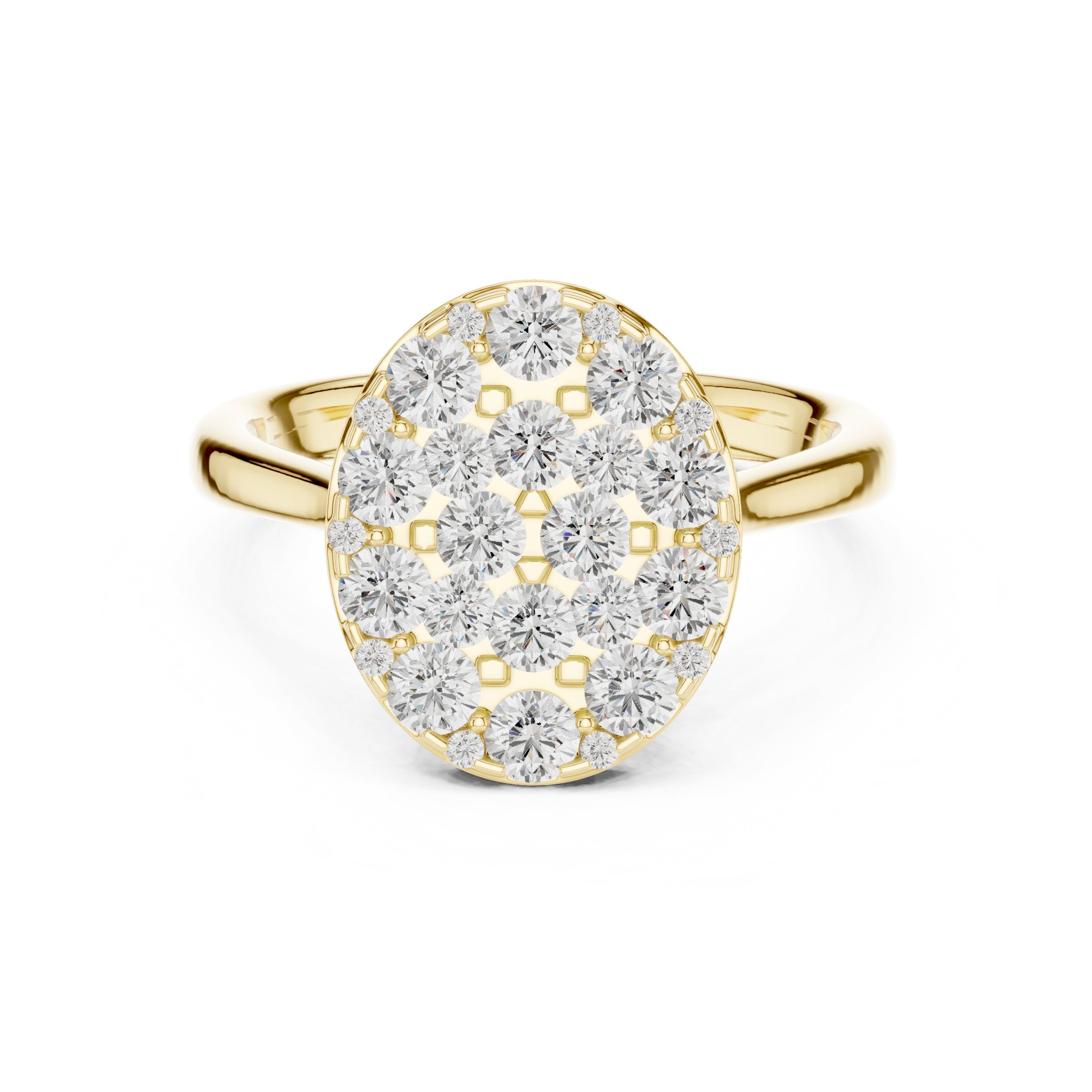 Round Diamond Oval Pavé Cluster Engagement Ring in Yellow Gold - VYKA Diamonds