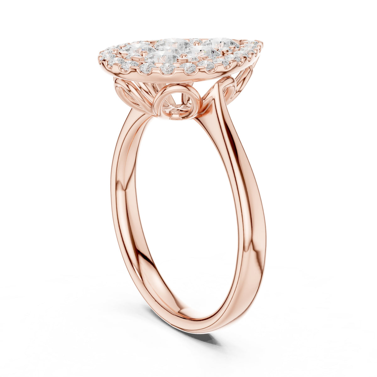 Pear Shaped Diamond Cluster Halo Engagement Ring