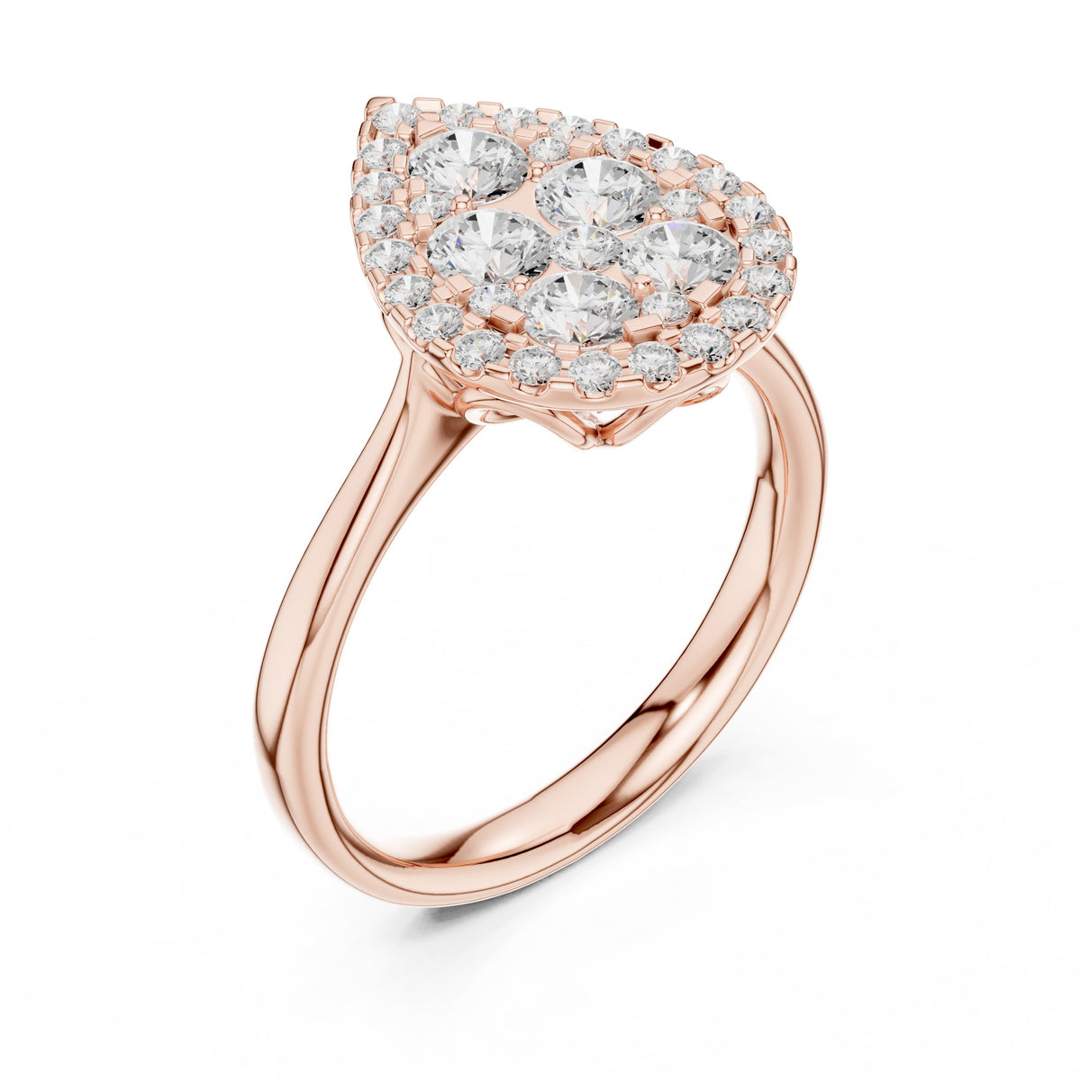 Pear Shaped Diamond Cluster Halo Engagement Ring