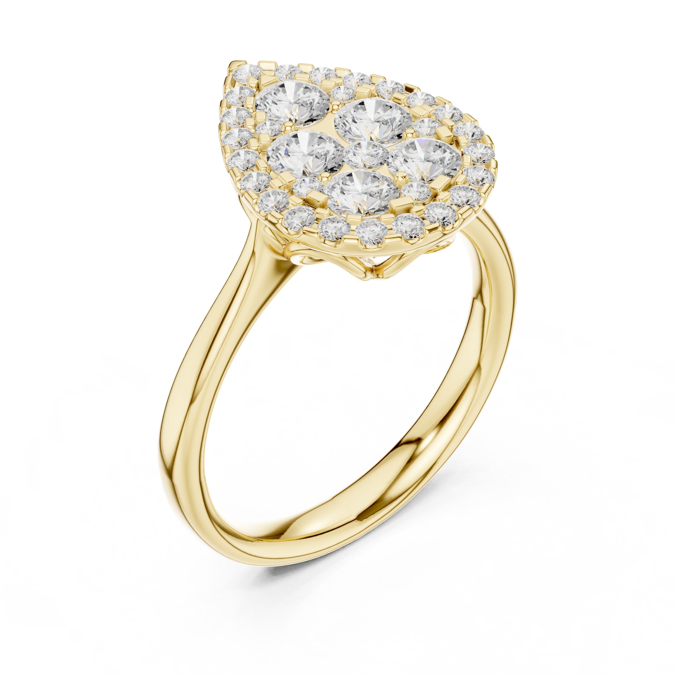 Pear Shaped Diamond Cluster Halo Engagement Ring in Yellow Gold - VYKA Diamonds