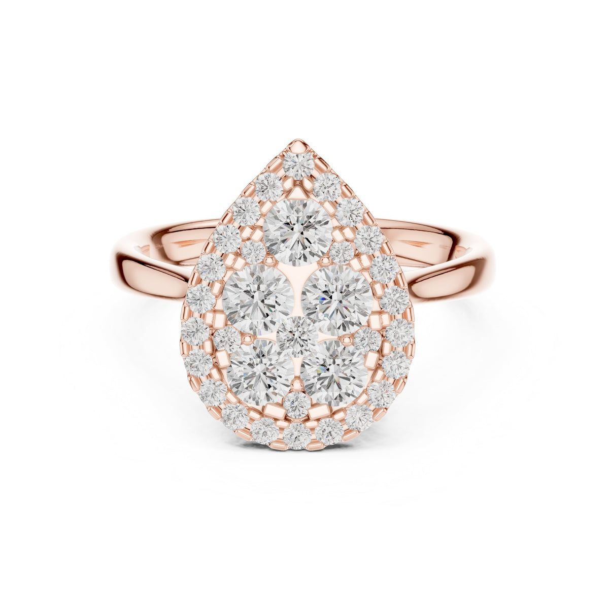 Pear Shaped Diamond Cluster Halo Engagement Ring