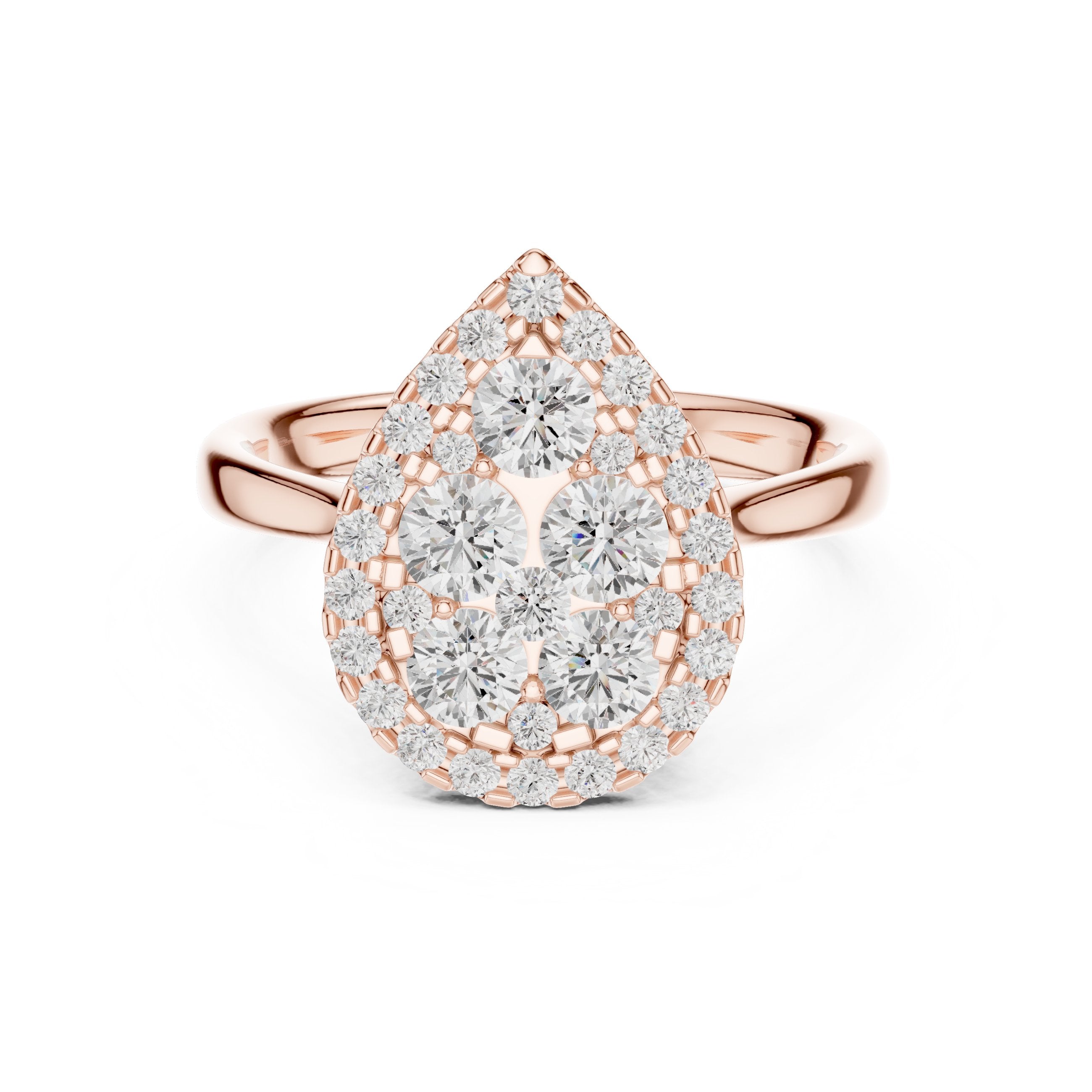 Pear Shaped Diamond Cluster Halo Engagement Ring in Rose Gold - VYKA Diamonds